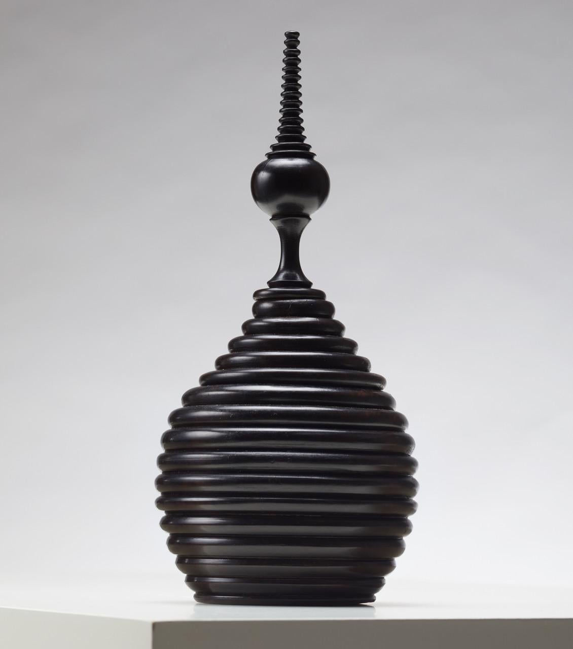 Organic Modern Ebony Turned Canister, Curved Lines For Sale