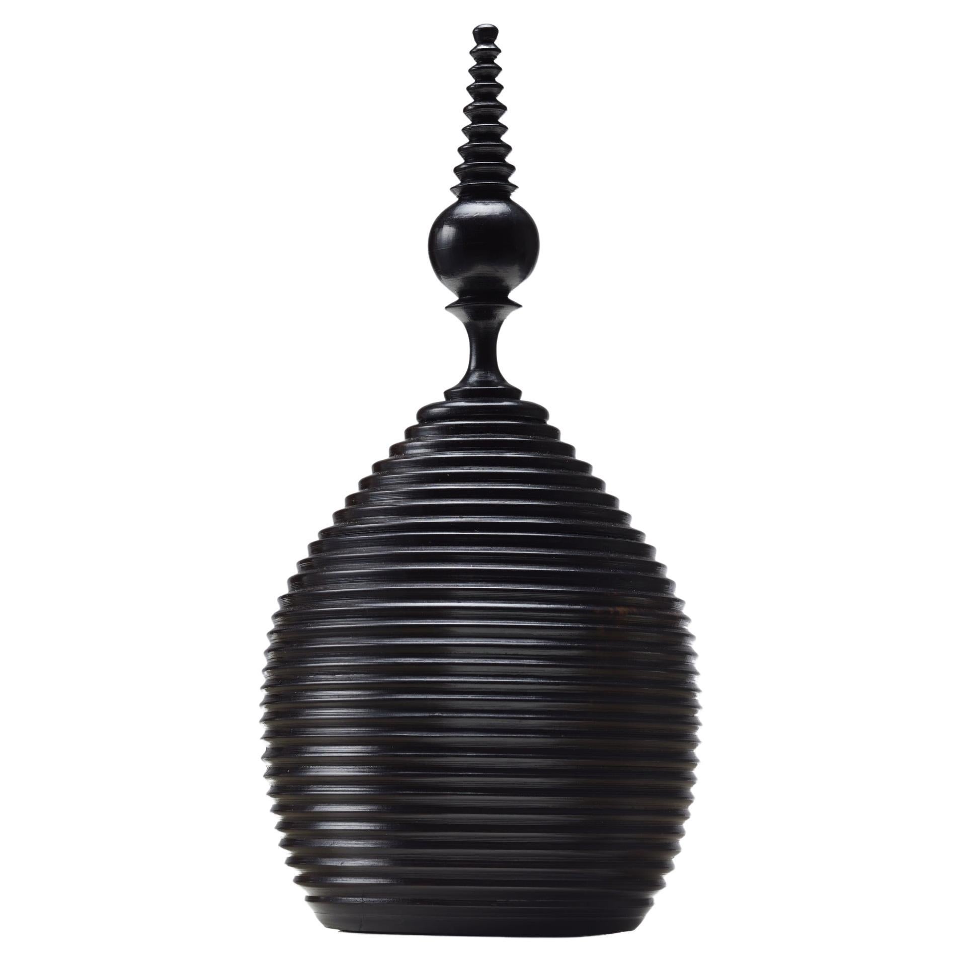Ebony Turned Canister, Full Spiral For Sale