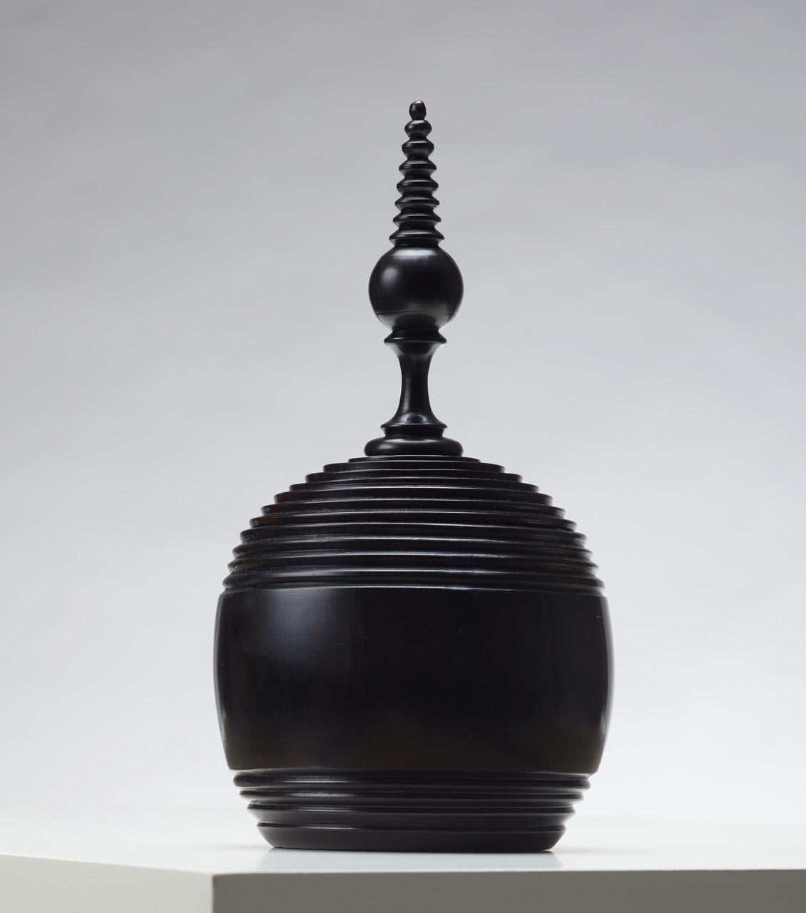 Mozambican Ebony Turned Canister, Half Spiral Large For Sale