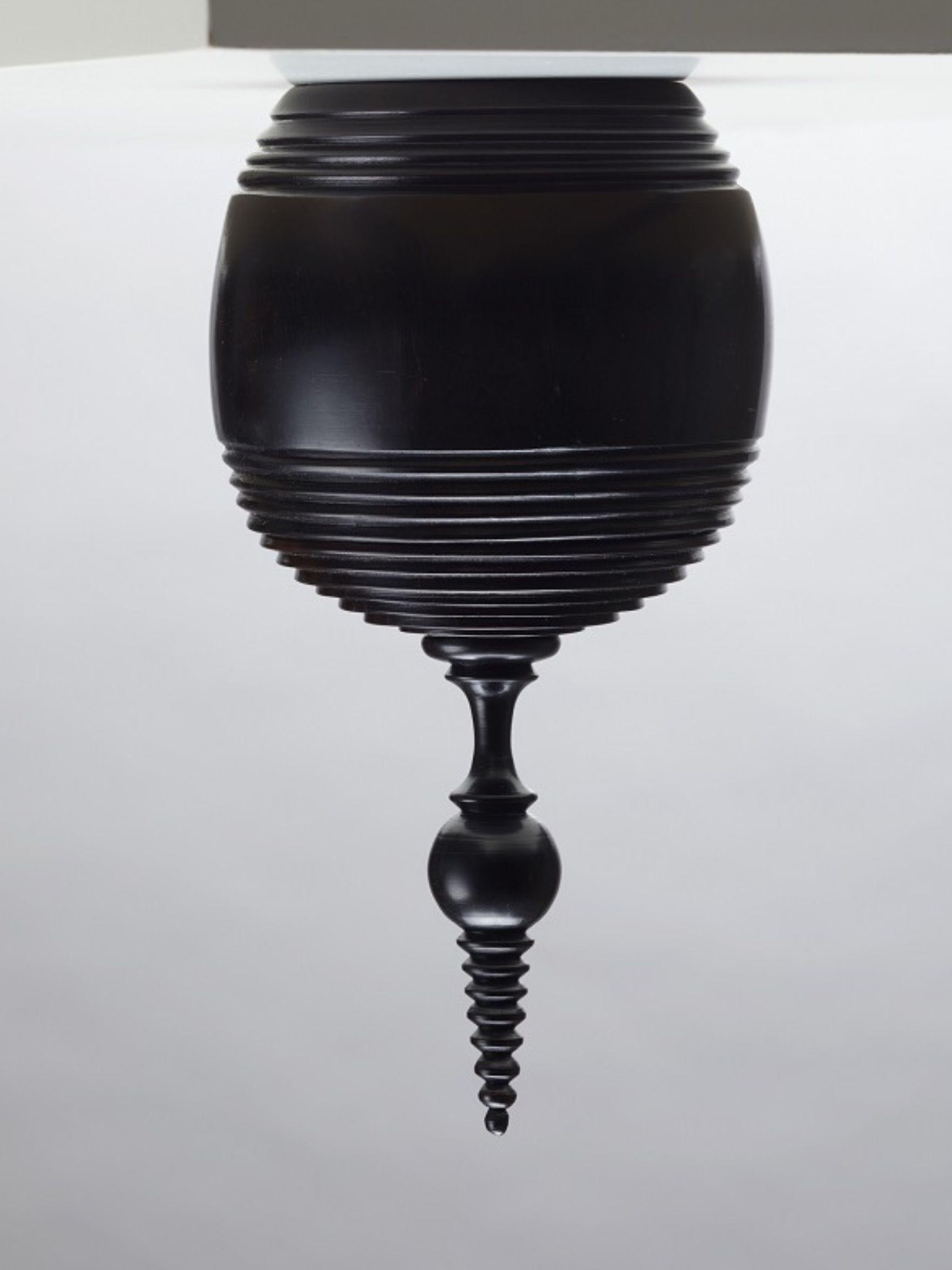 Hand-Crafted Ebony Turned Canister, Half Spiral Large For Sale