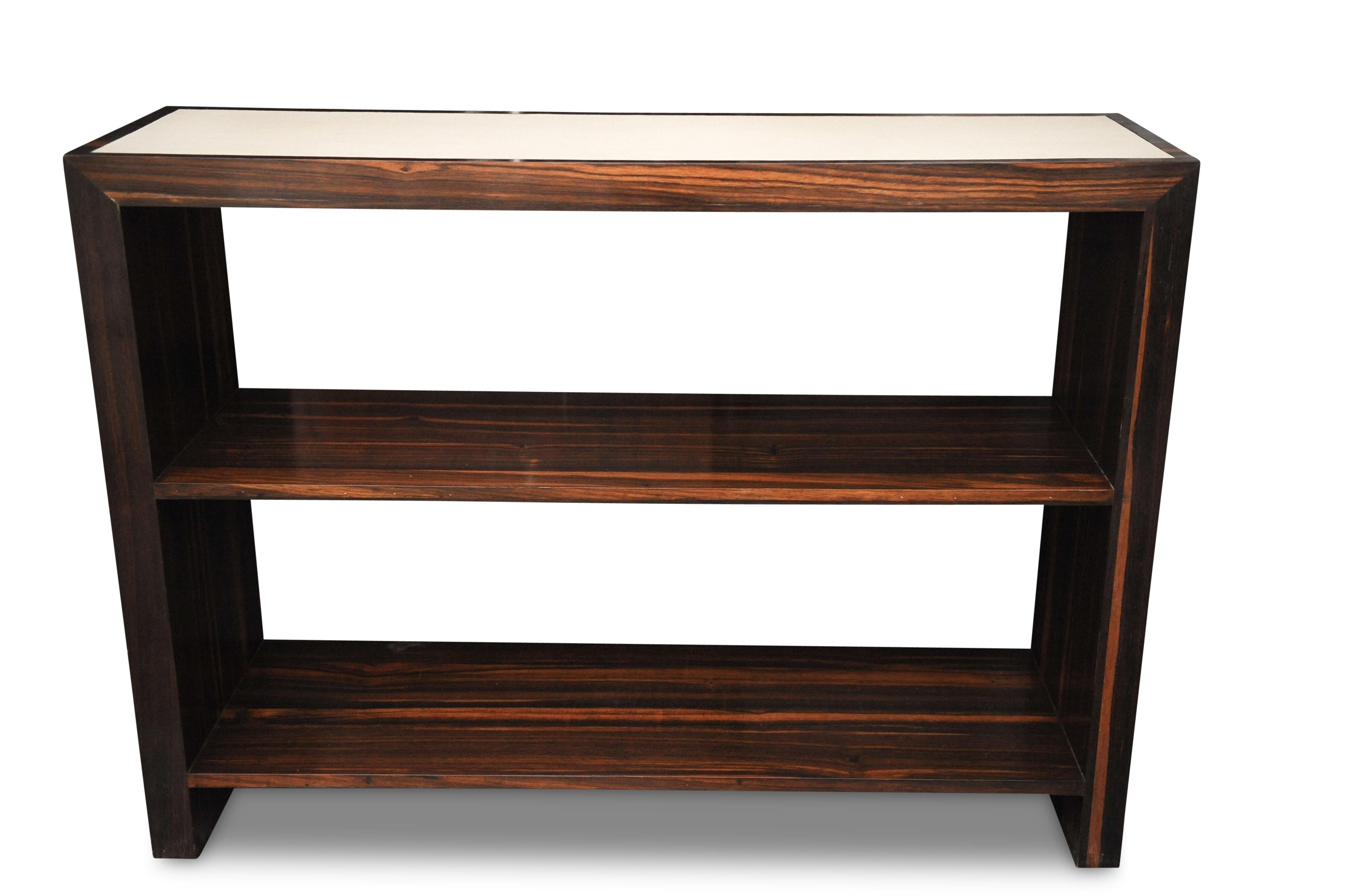 Art Deco Ebony Veneer Console Table with Shagreen Top by Michael D'souza Mufti Brand For Sale