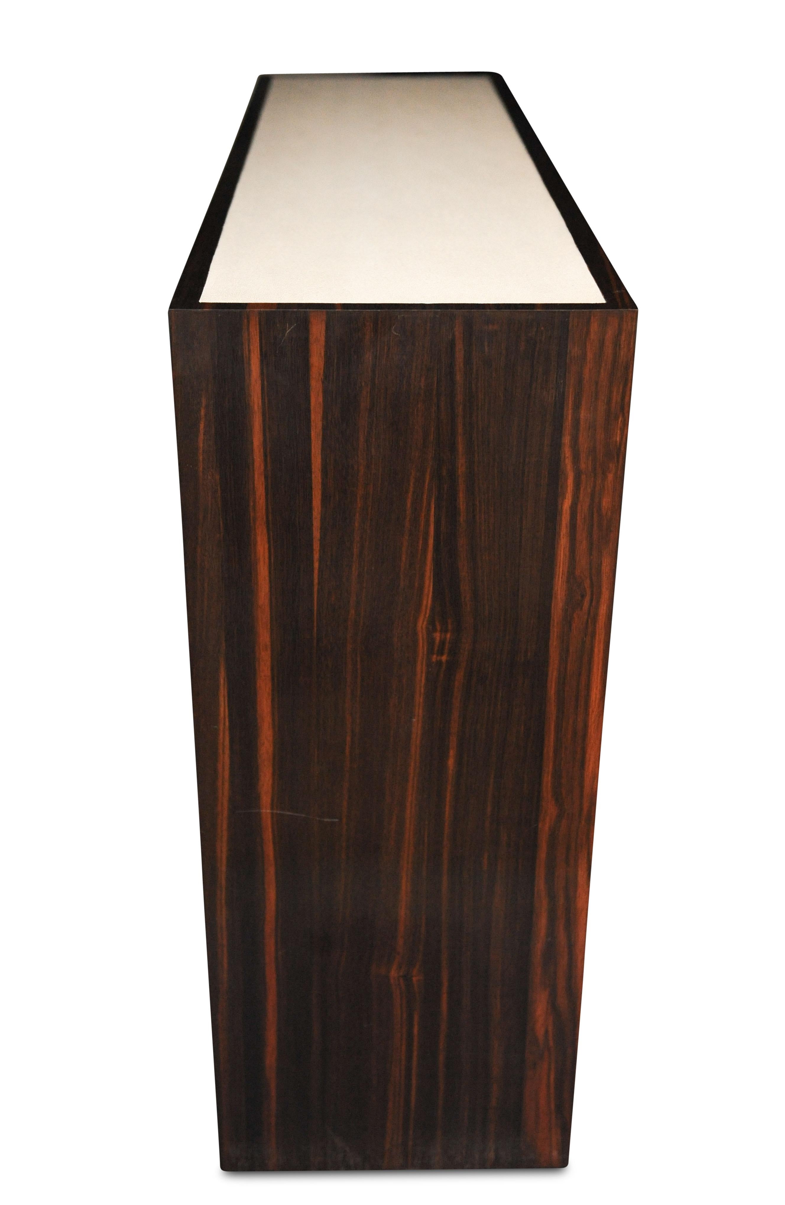 Contemporary Ebony Veneer Console Table with Shagreen Top by Michael D'souza Mufti Brand For Sale