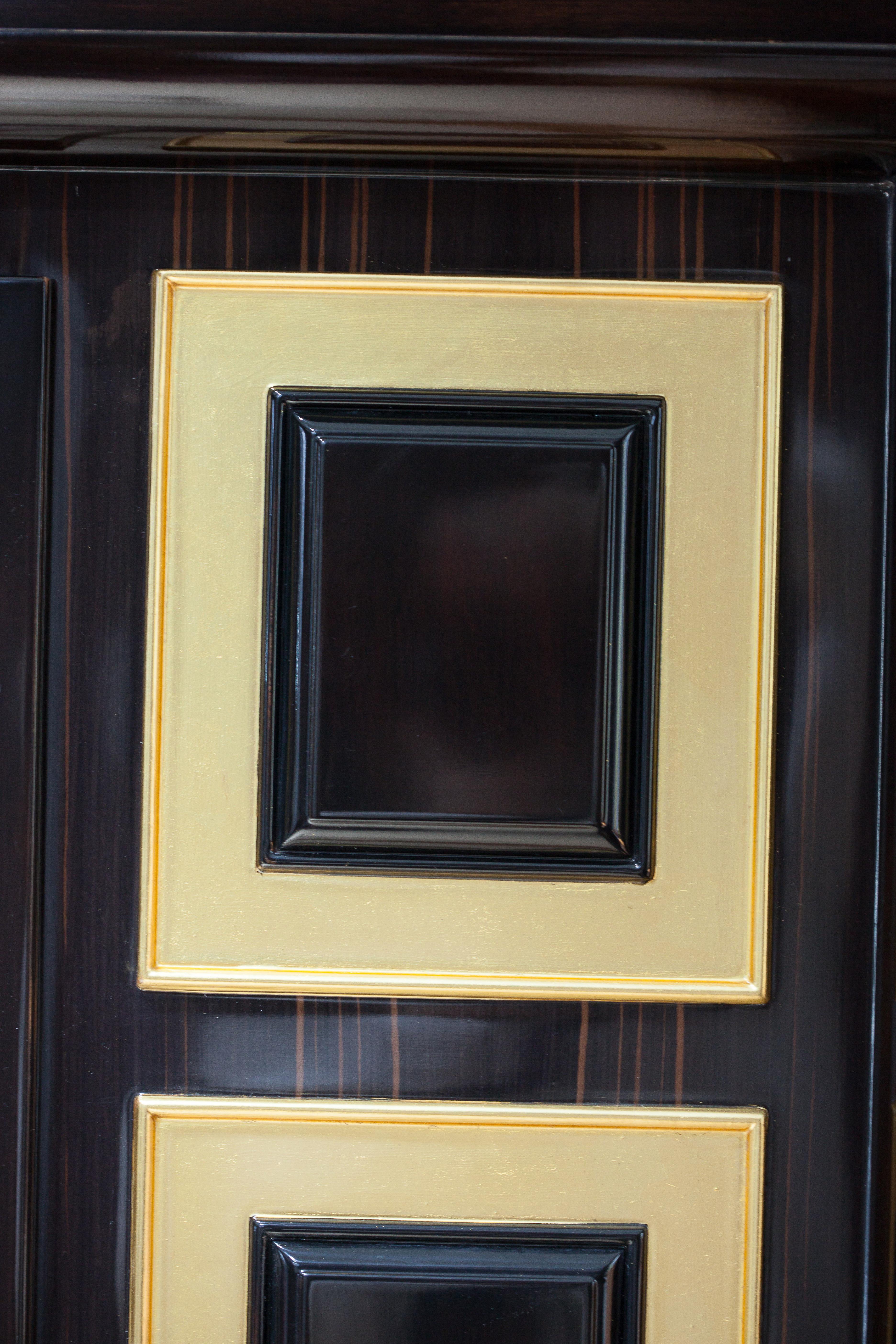 Ebony Wood and Gold Leaf Contemporary Bed For Sale 4