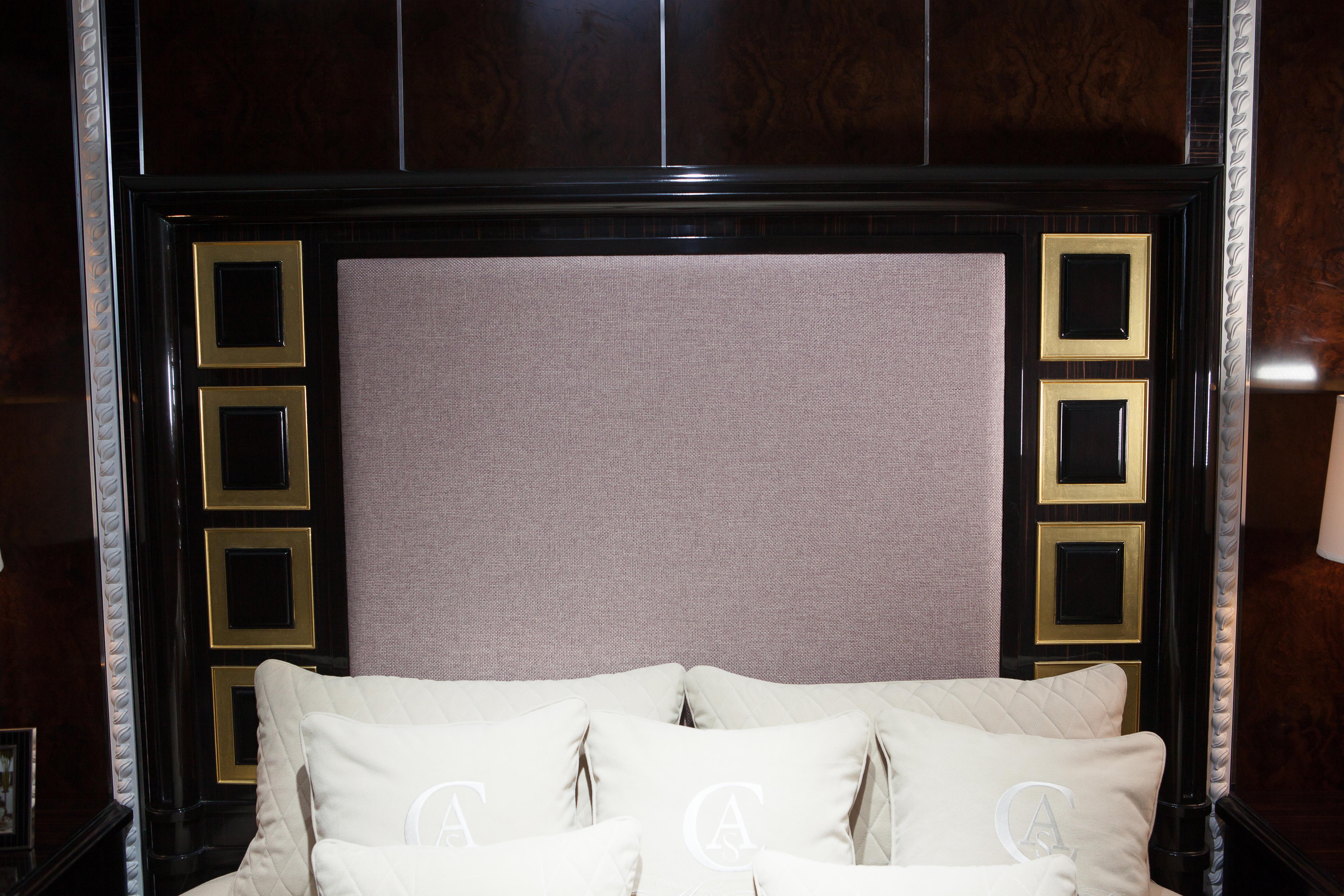 Ebony Wood and Gold Leaf Contemporary Bed For Sale 5