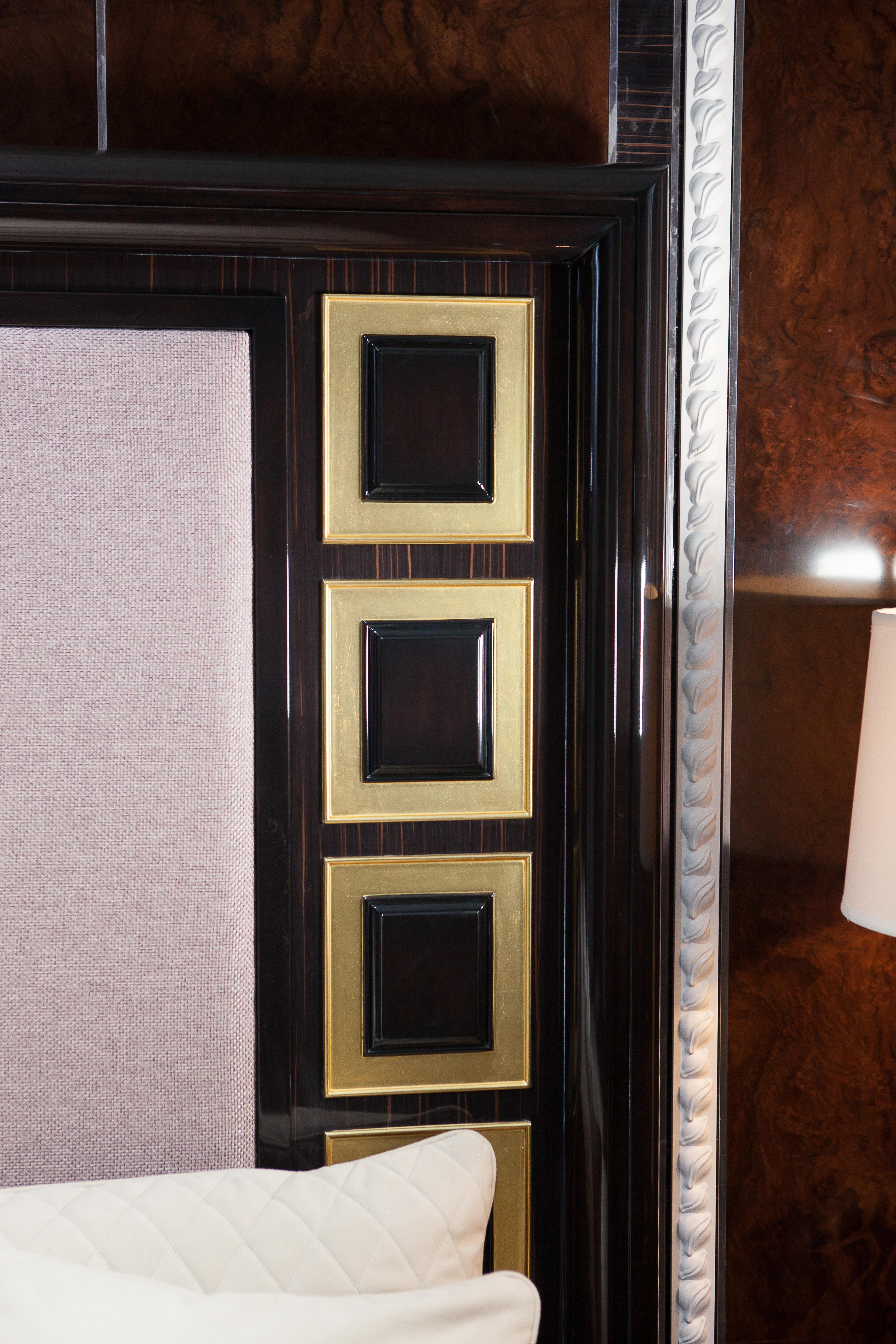 Ebony Wood and Gold Leaf Contemporary Bed For Sale 6