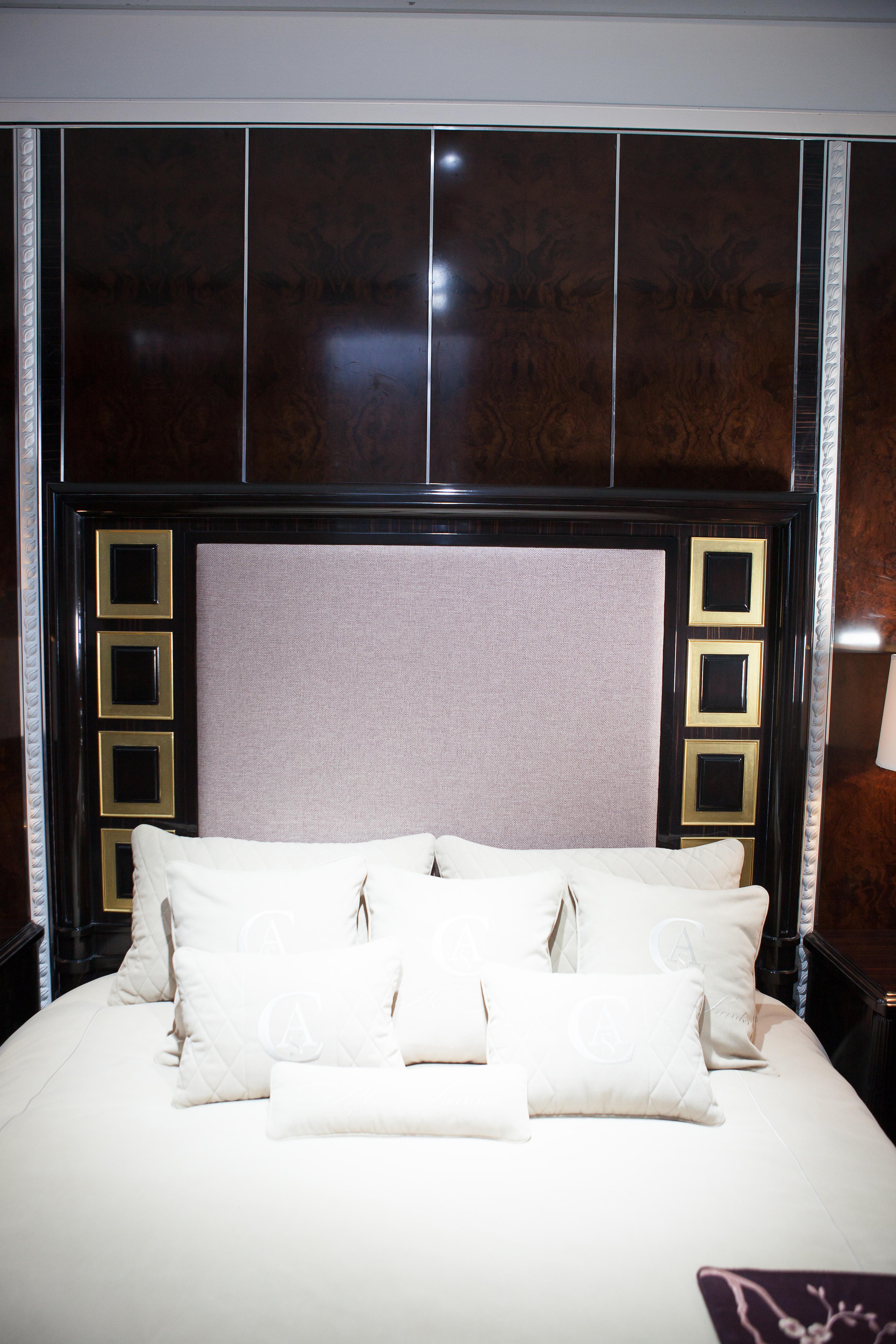 Ebony Wood and Gold Leaf Contemporary Bed For Sale 7