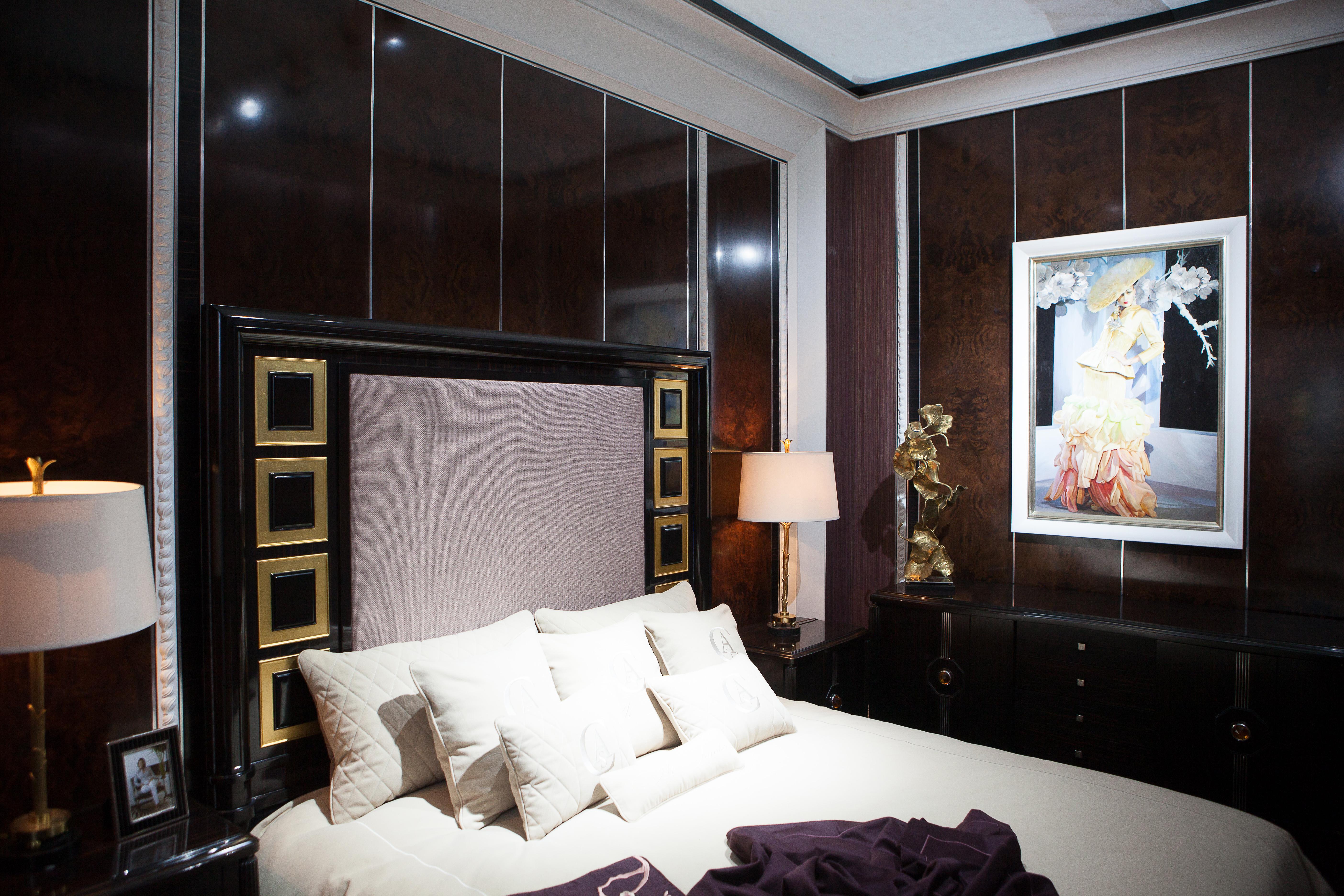 Ebony Wood and Gold Leaf Contemporary Bed For Sale 8