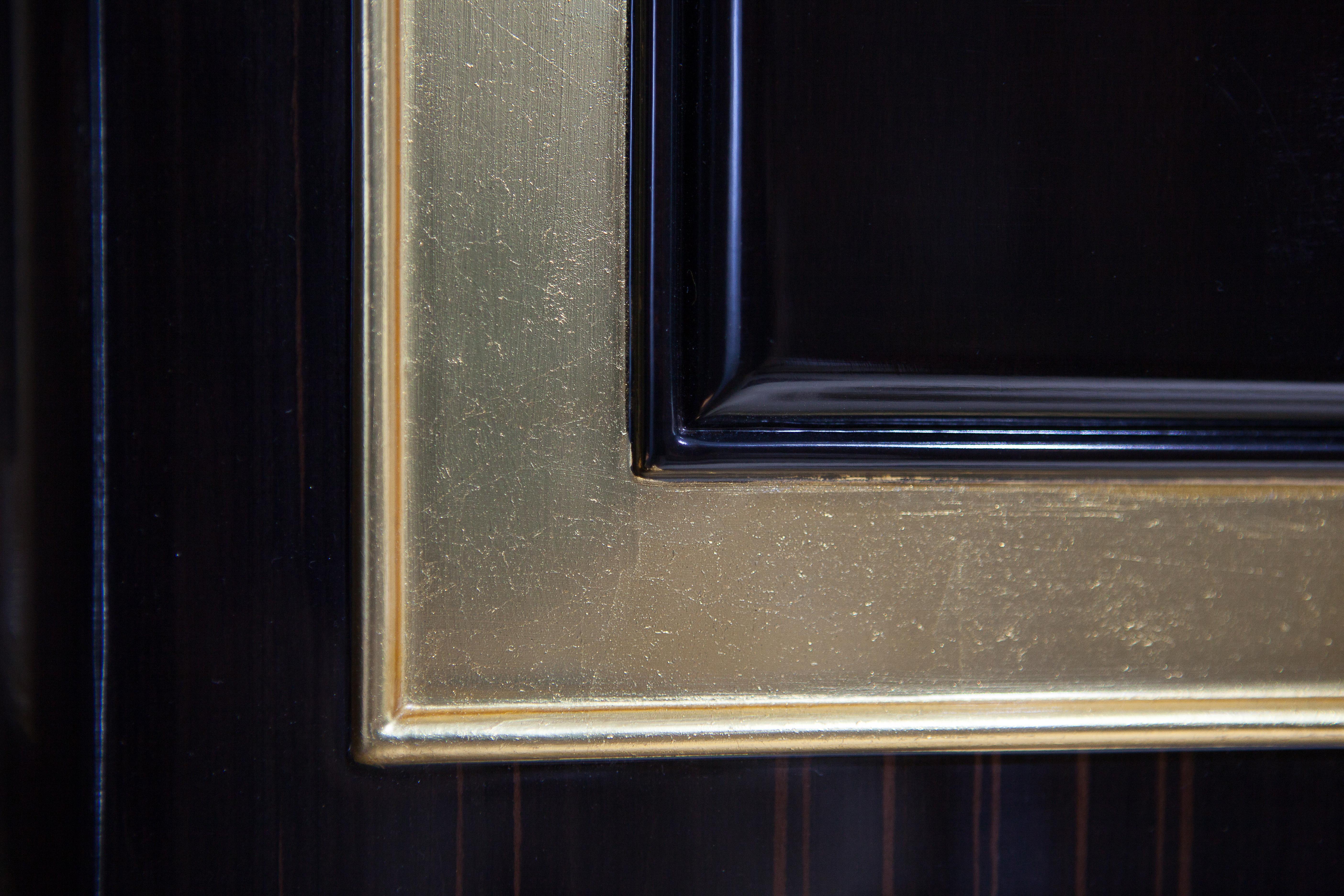 Ebony Wood and Gold Leaf Contemporary Bed For Sale 11