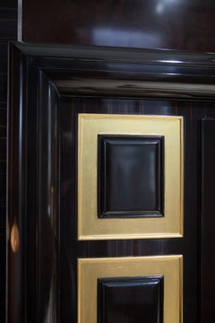 Contemporary Bed by Alexander's Collection in Ebony Wood & Gold Leaf