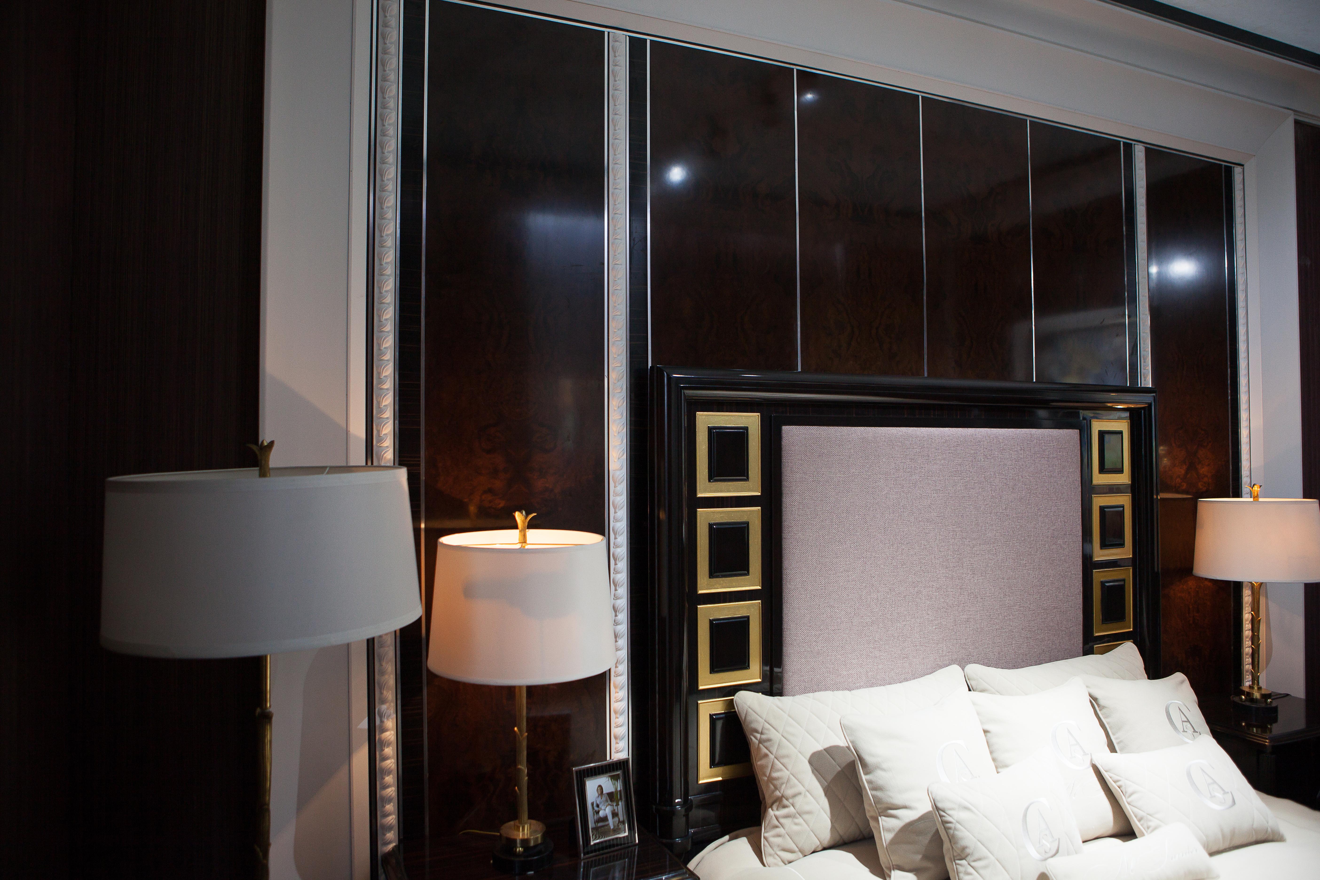 Hong Kong Ebony Wood and Gold Leaf Contemporary Bed For Sale