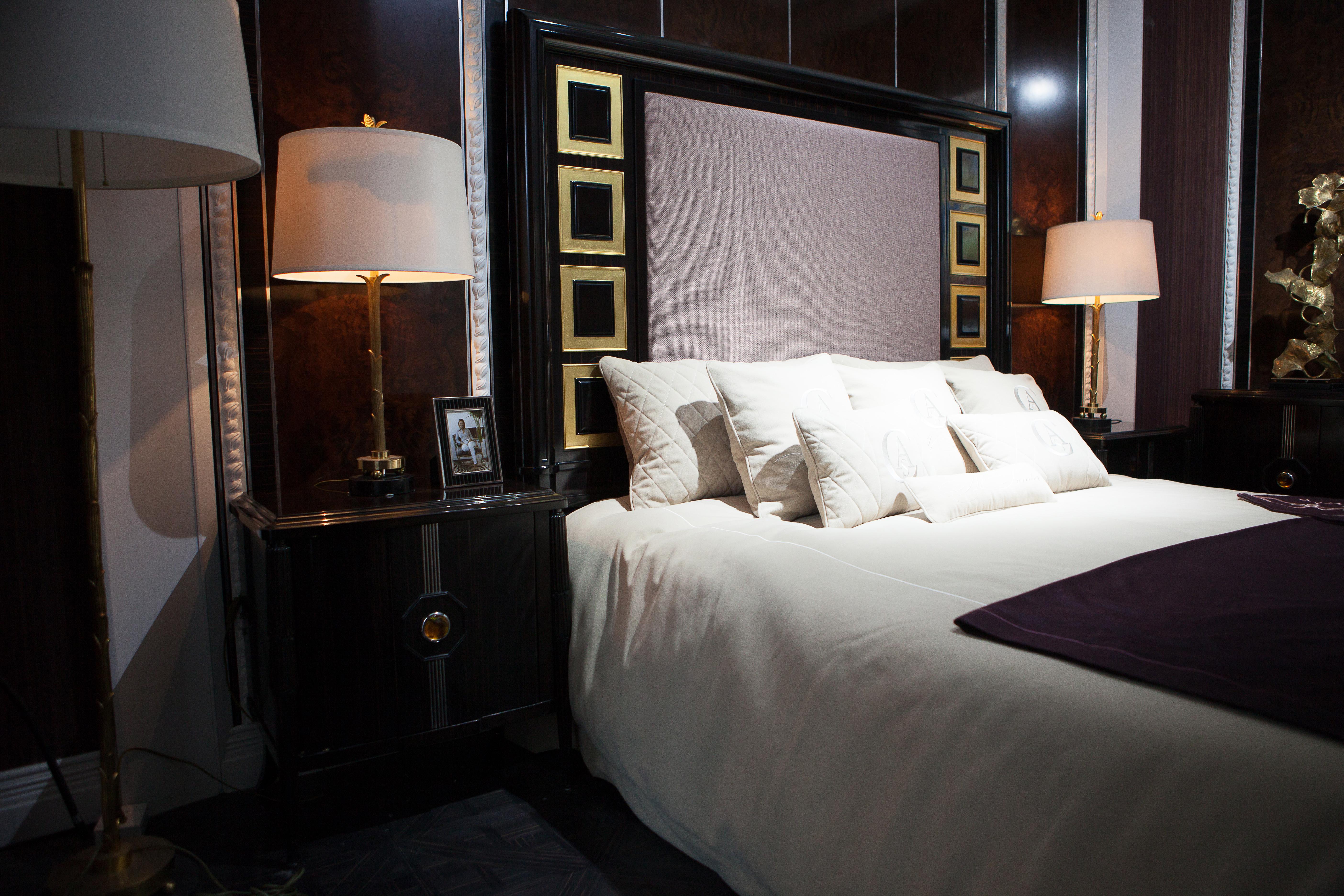 Hand-Crafted Ebony Wood and Gold Leaf Contemporary Bed For Sale