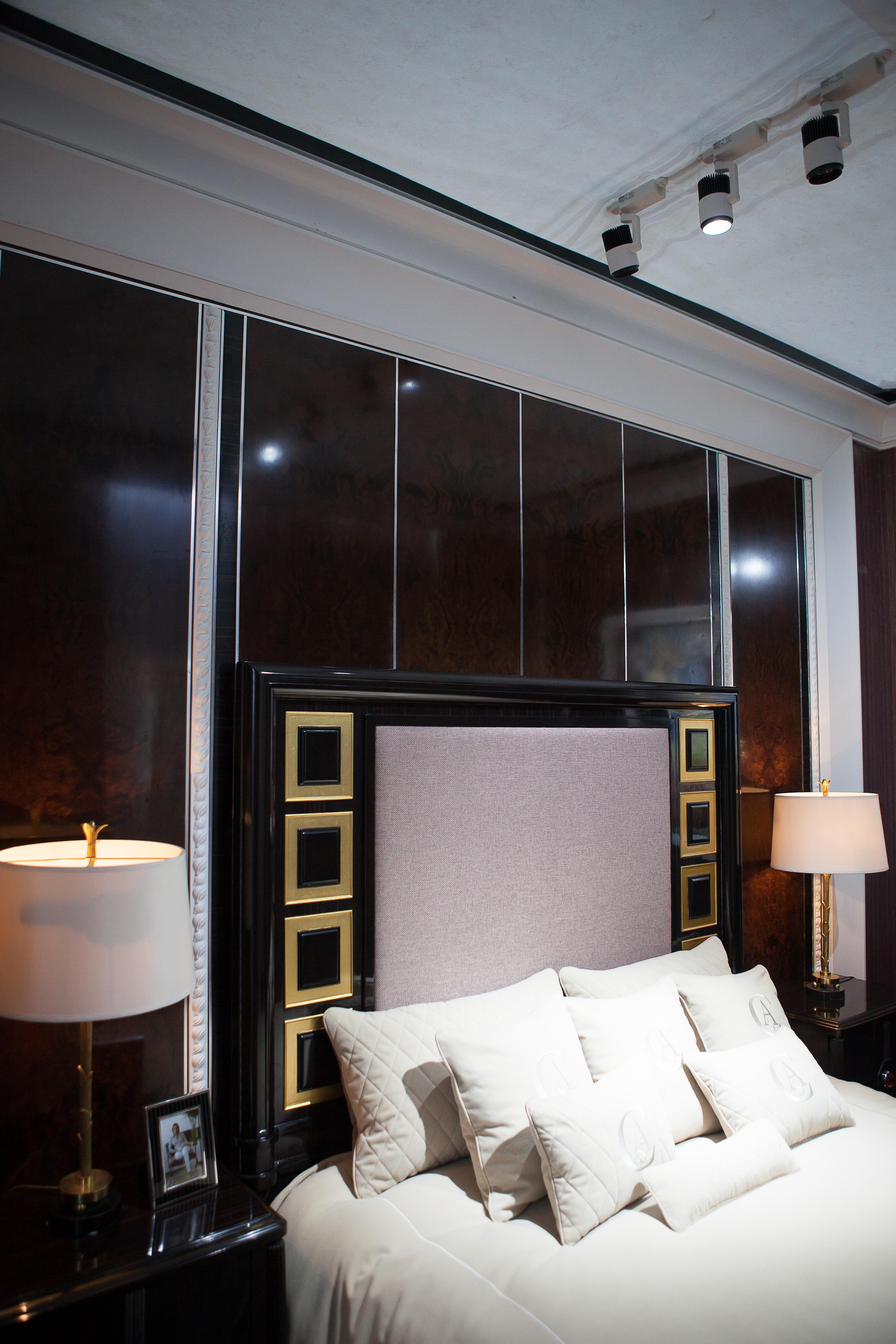 Ebony Wood and Gold Leaf Contemporary Bed For Sale 2