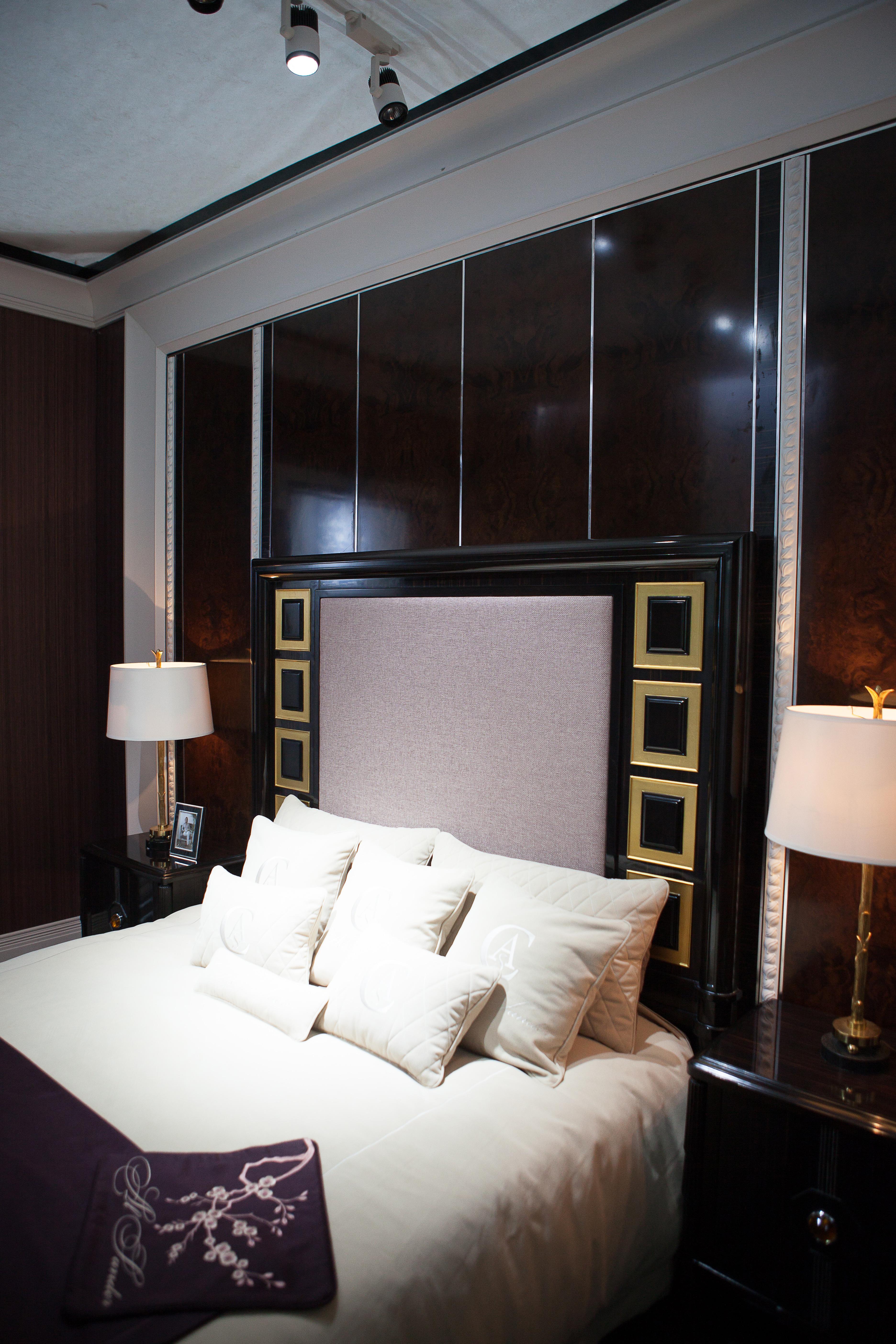 Ebony Wood and Gold Leaf Contemporary Bed For Sale 3