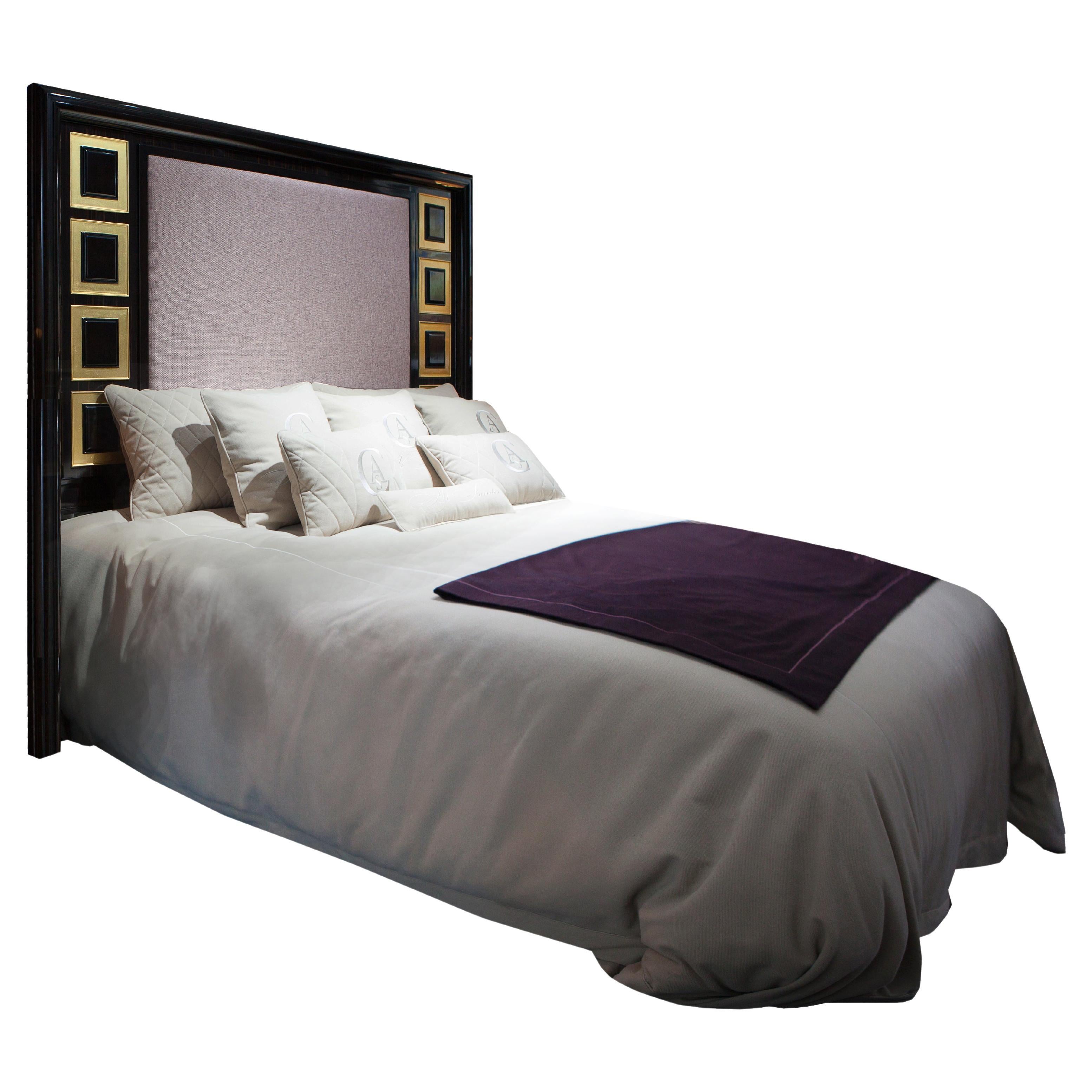 Ebony Wood and Gold Leaf Contemporary Bed For Sale