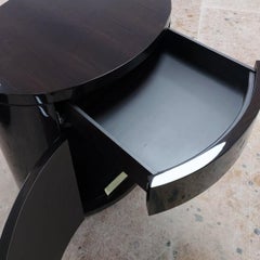 Ebony Wood and Polished Nickel Bedside Table