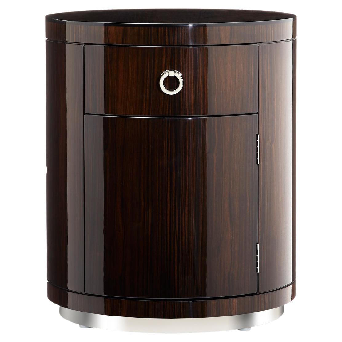 Ebony Wood and Polished Nickel Bedside Table  For Sale