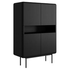 Ebony Wood Cabinet w/ Rounded Silhouette & Sleek Metal Legs-Mondo Design Studio