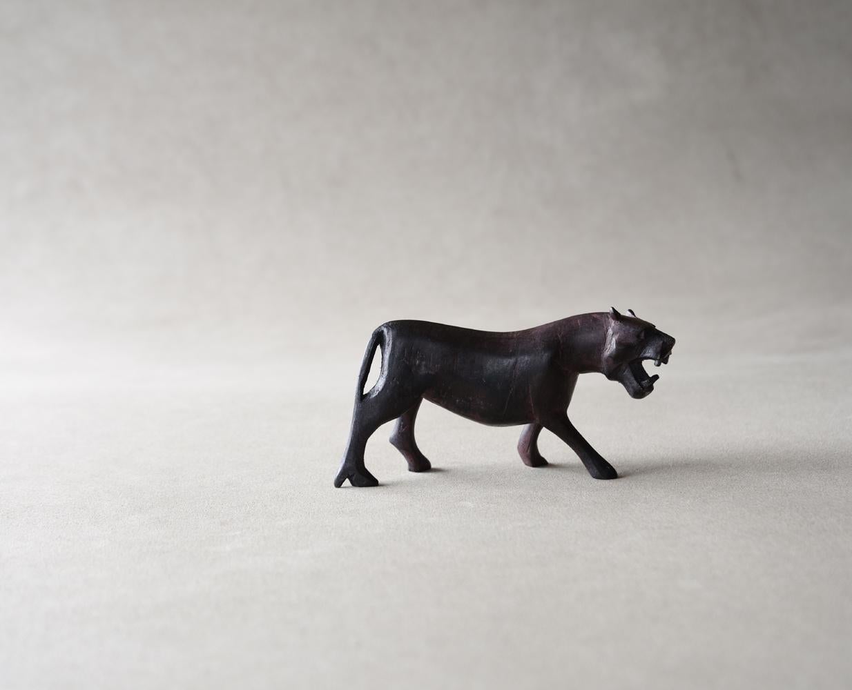 Japonisme Ebony Wood Carving Tiger Sculpture For Sale
