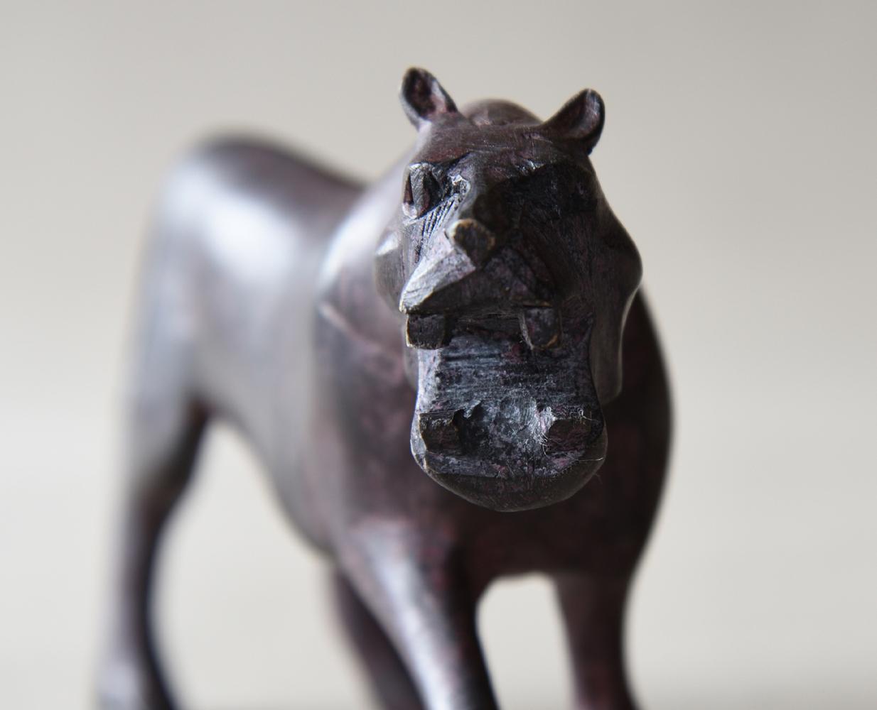 Hand-Crafted Ebony Wood Carving Tiger Sculpture For Sale