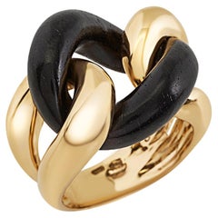Ebony  Wood Groumette Ring in 18 Karat Yellow Gold