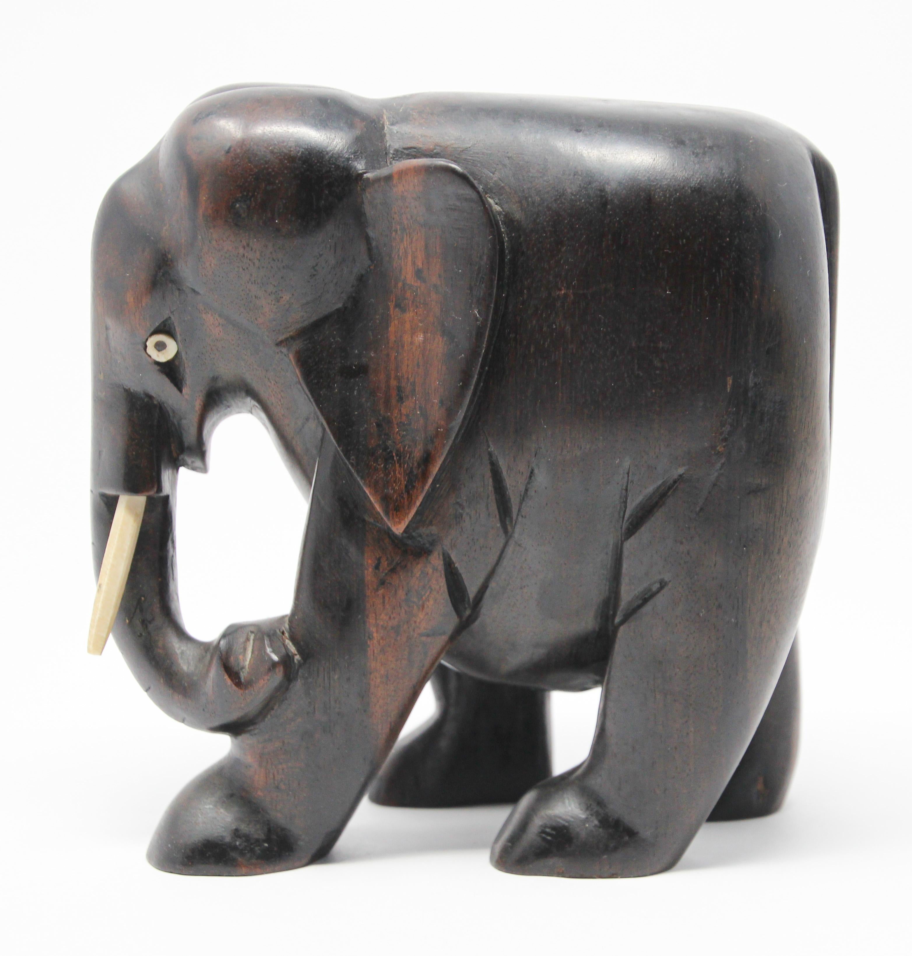 Ebony Wood Hand Carved African Elephant For Sale 1