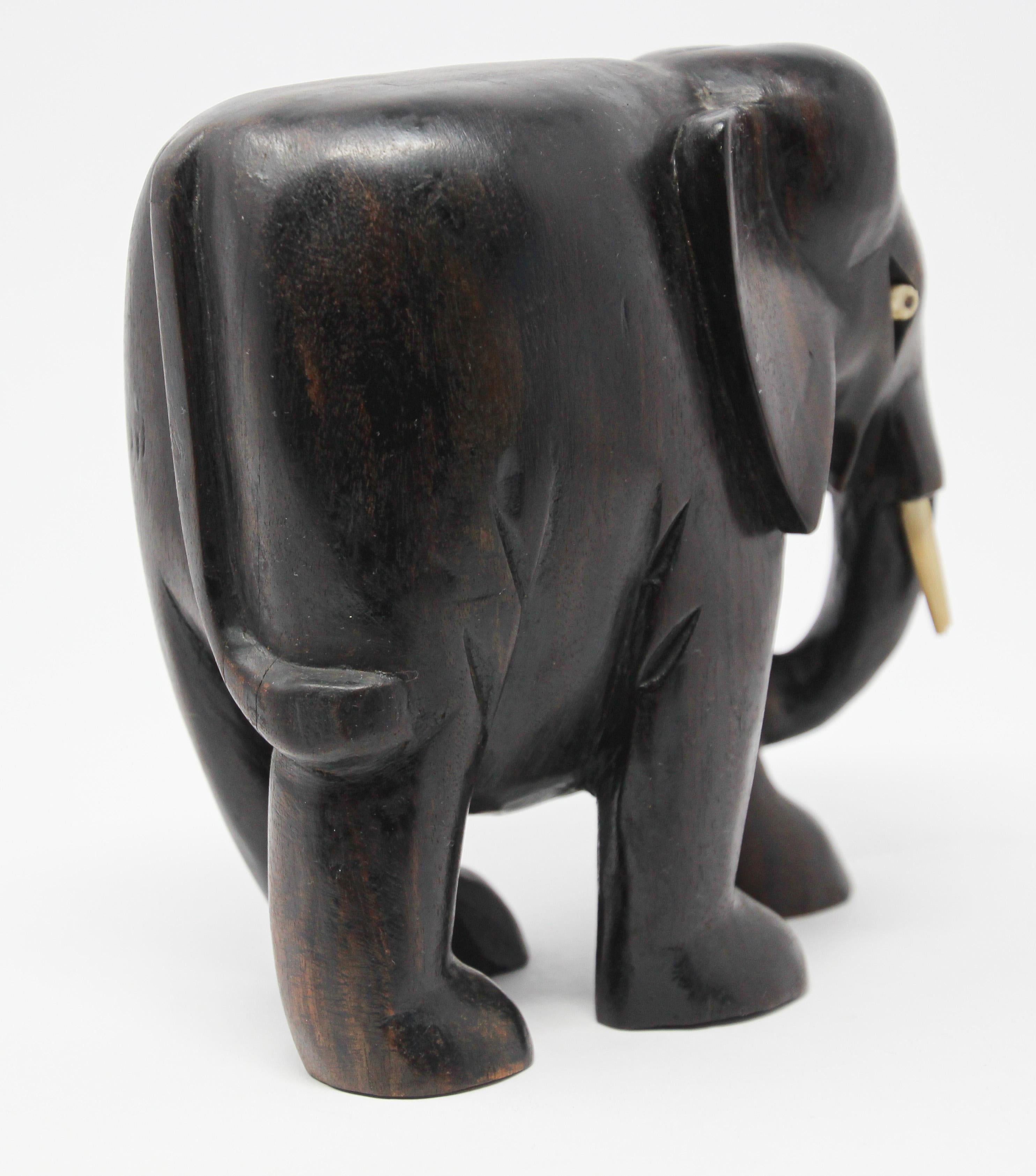 Hand-Carved Ebony Wood Hand Carved African Elephant For Sale