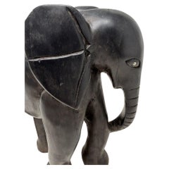 Hand-Carved African Elephant Sculpture in Ebony Wood, Folk Art, 1950s