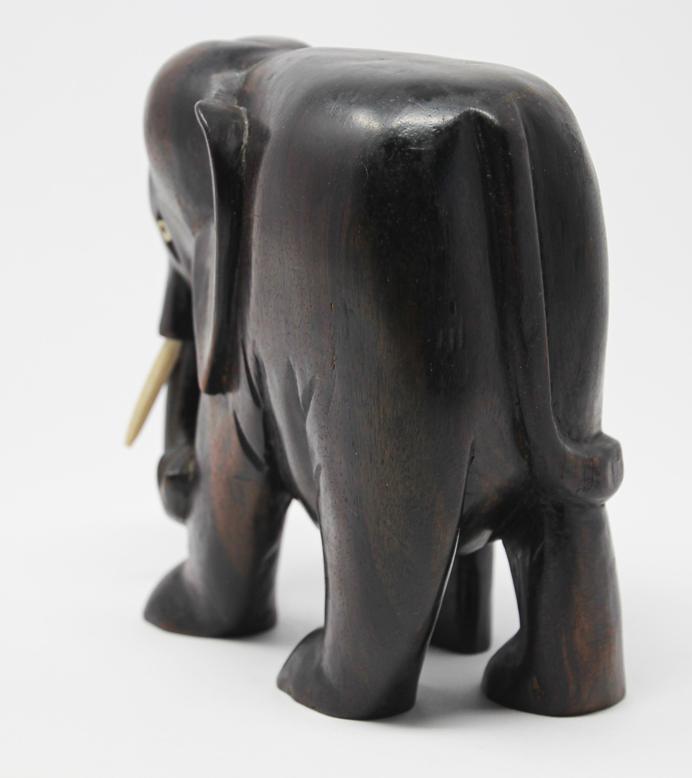 20th Century Ebony Wood Hand Carved African Elephant For Sale