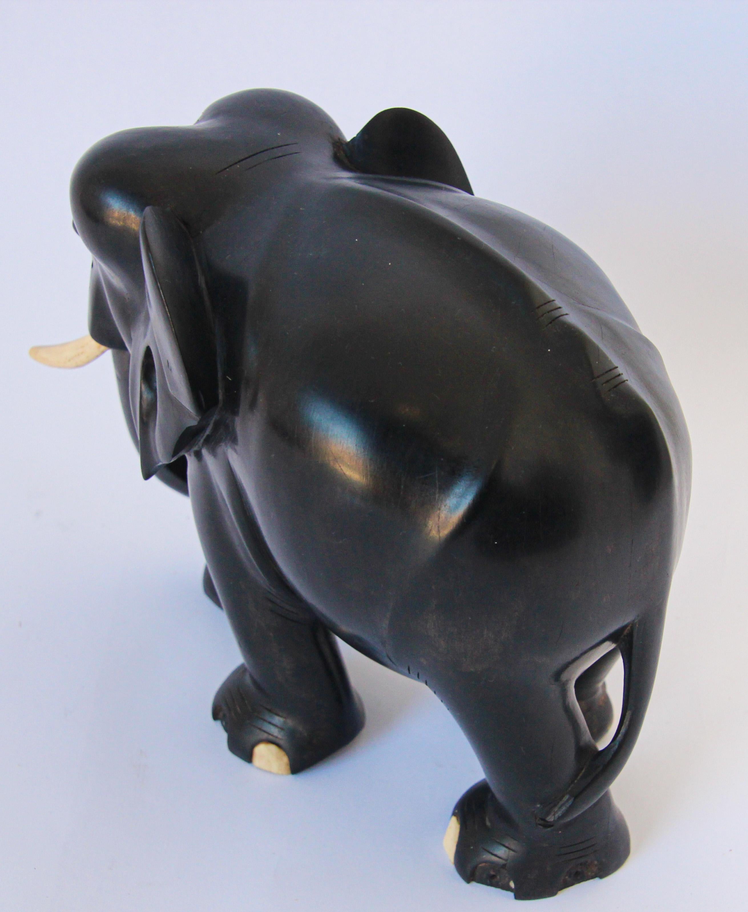 Ebony Wood Hand Carved Anglo Indian Elephant Sculpture 2