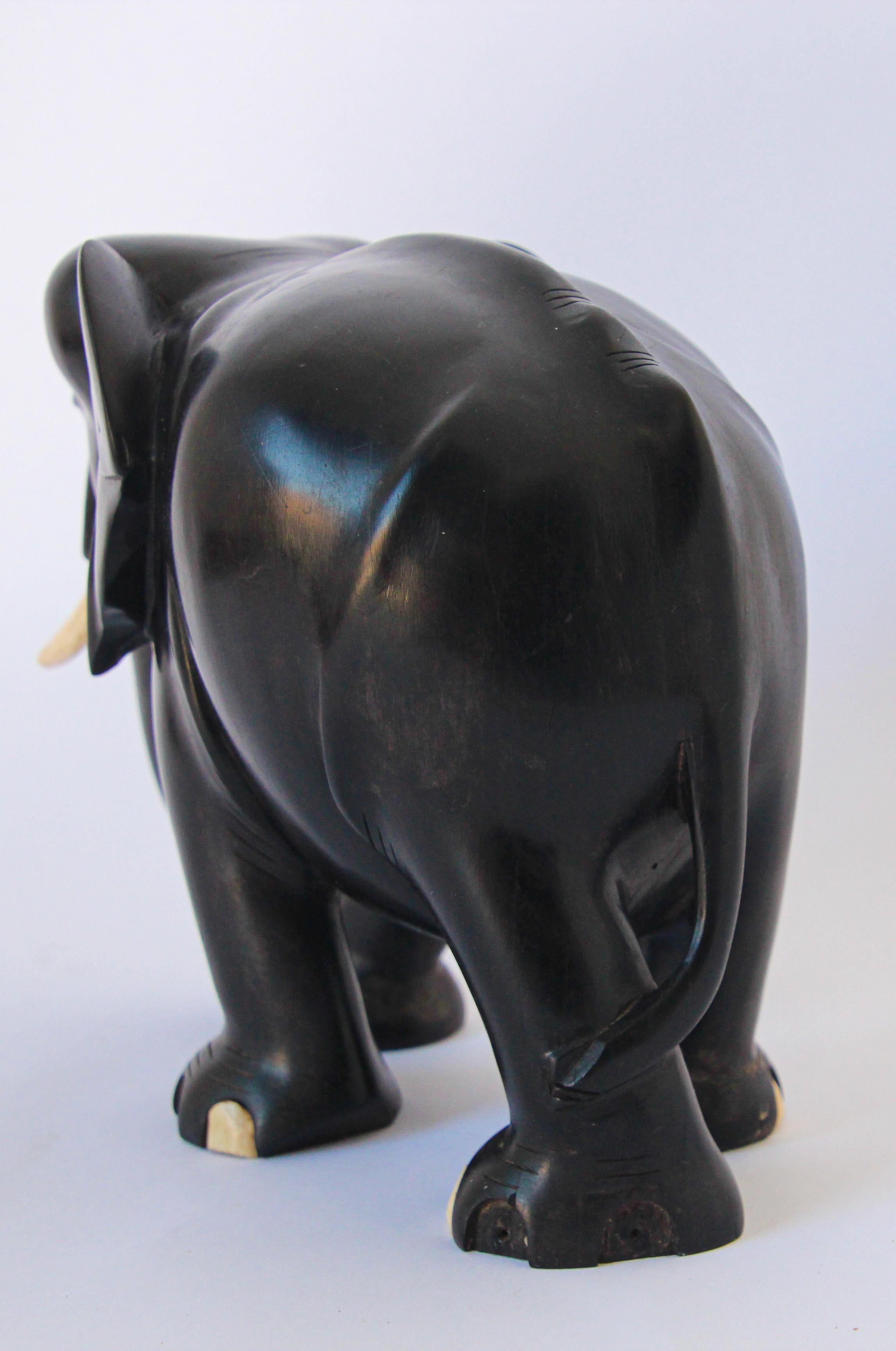 Ebony Wood Hand Carved Anglo Indian Elephant Sculpture 3