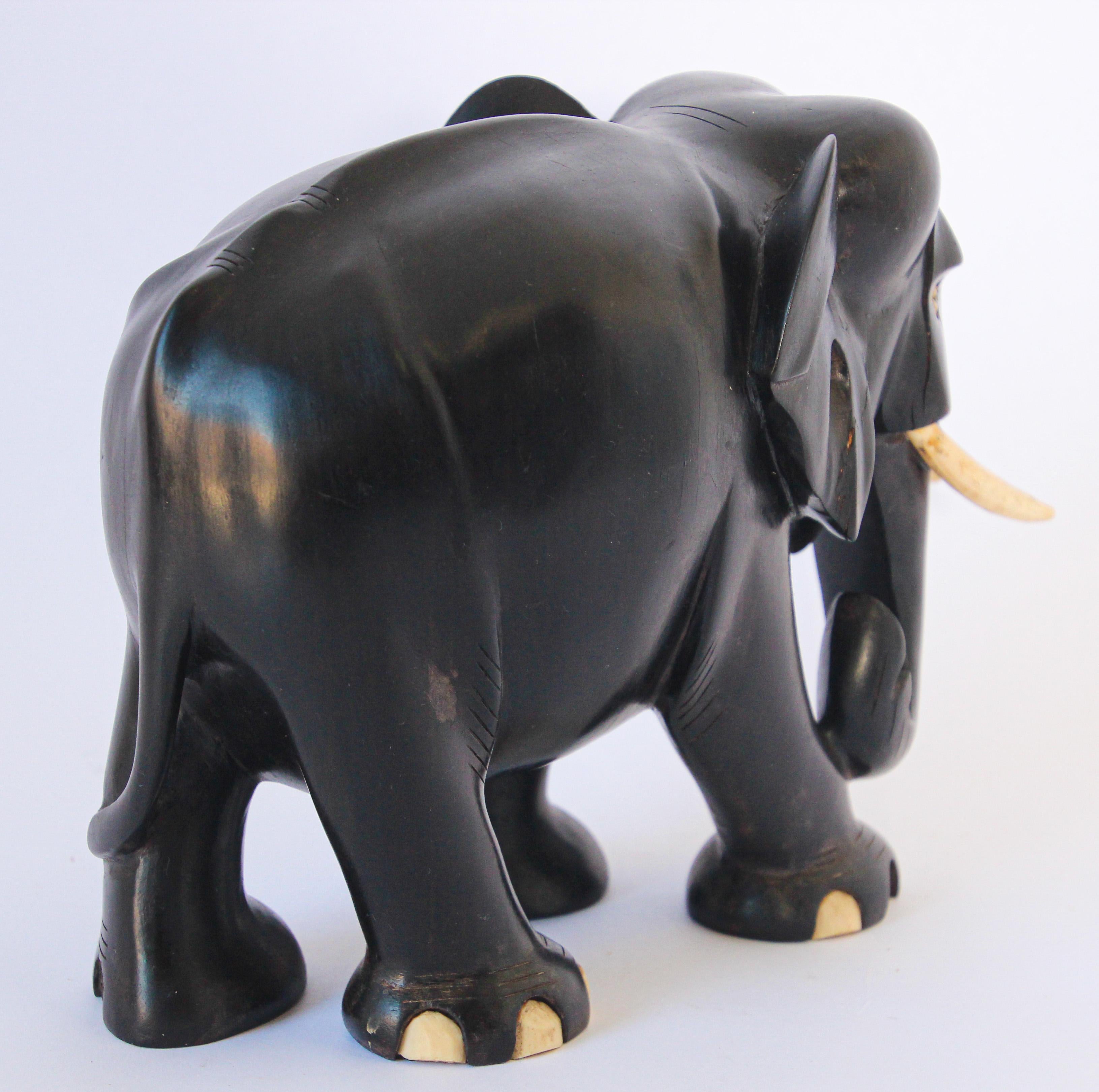 Ebony Wood Hand Carved Anglo Indian Elephant Sculpture 4