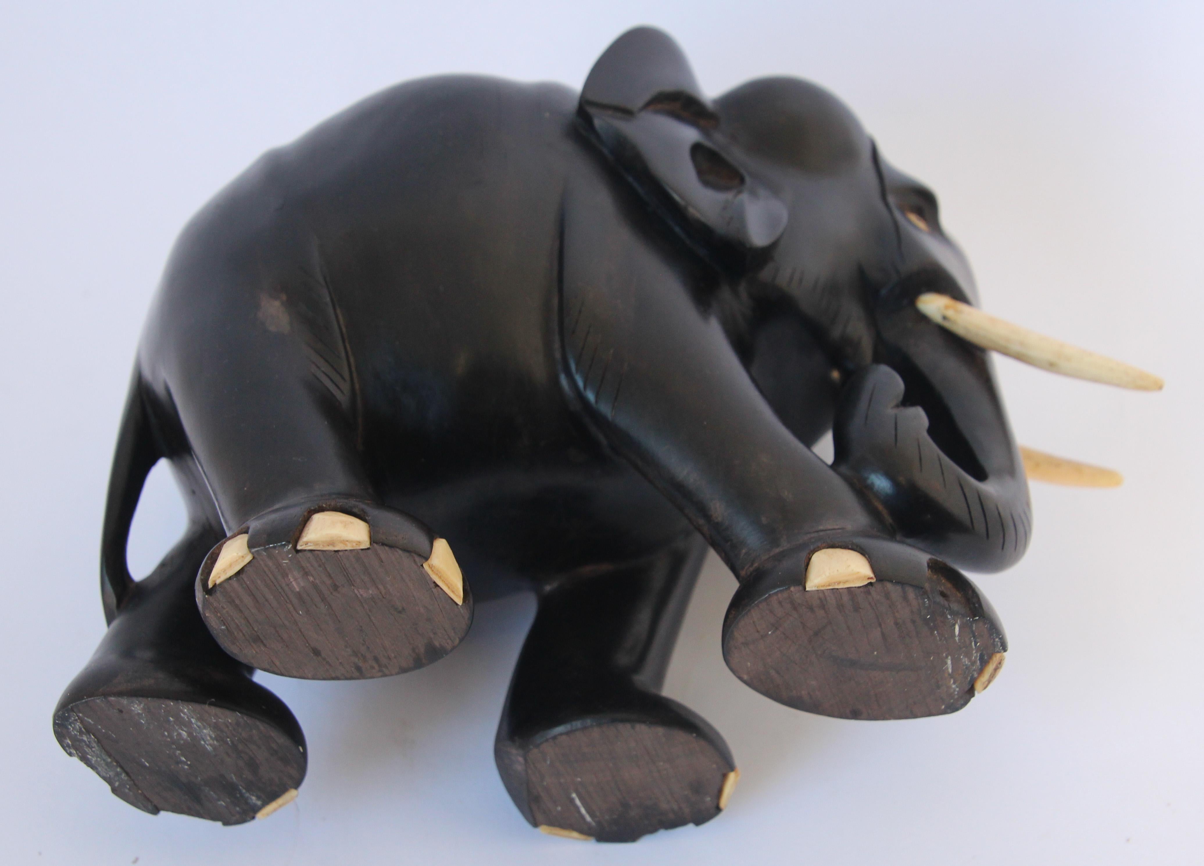 Ebony Wood Hand Carved Anglo Indian Elephant Sculpture 6