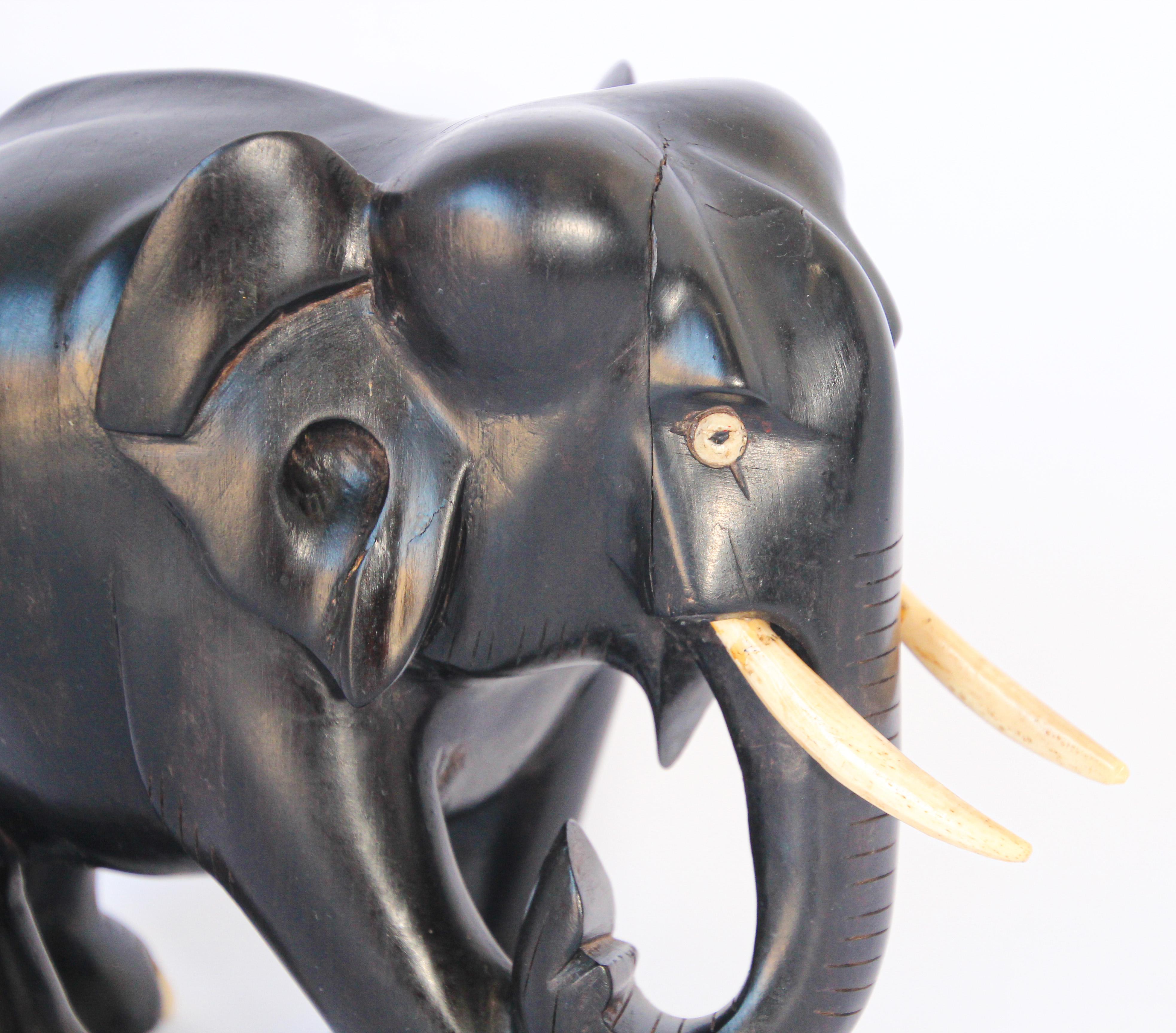 Anglo-Indian Ebony Wood Hand Carved Anglo Indian Elephant Sculpture