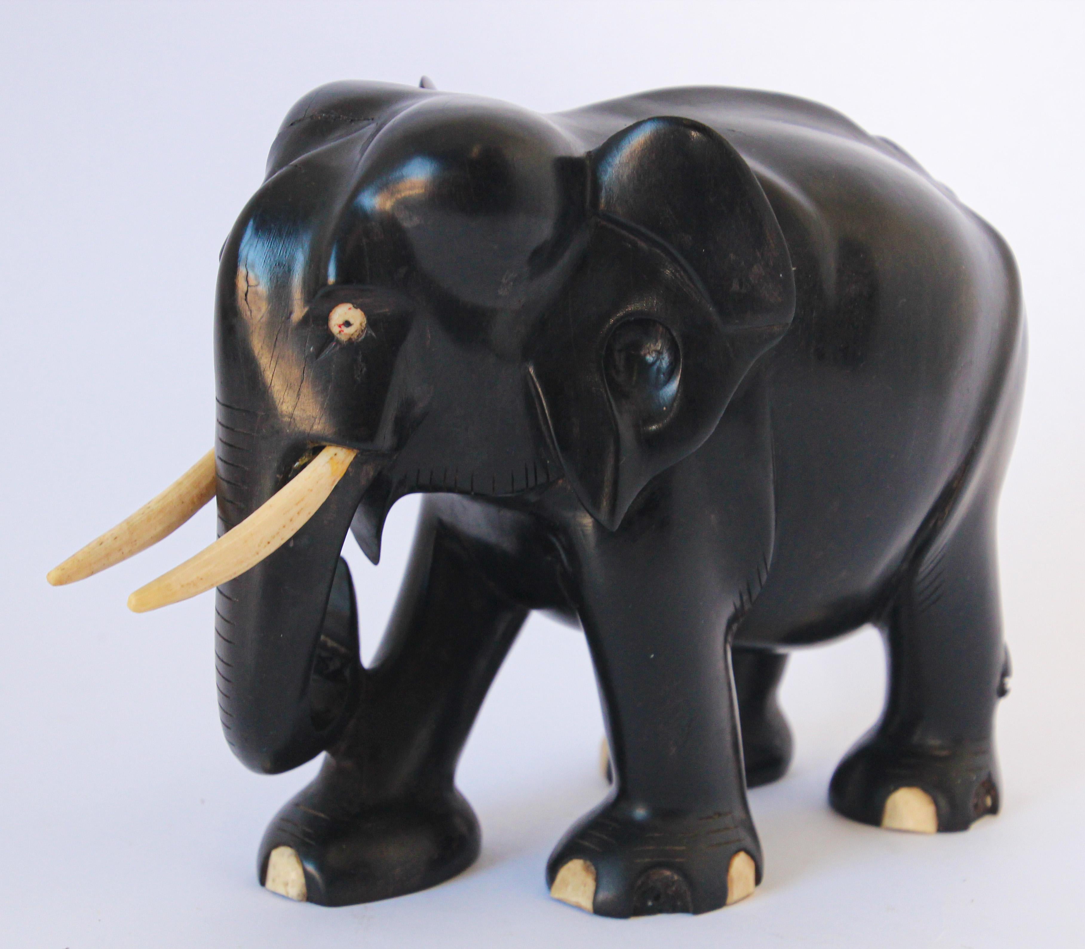 Hand-Carved Ebony Wood Hand Carved Anglo Indian Elephant Sculpture