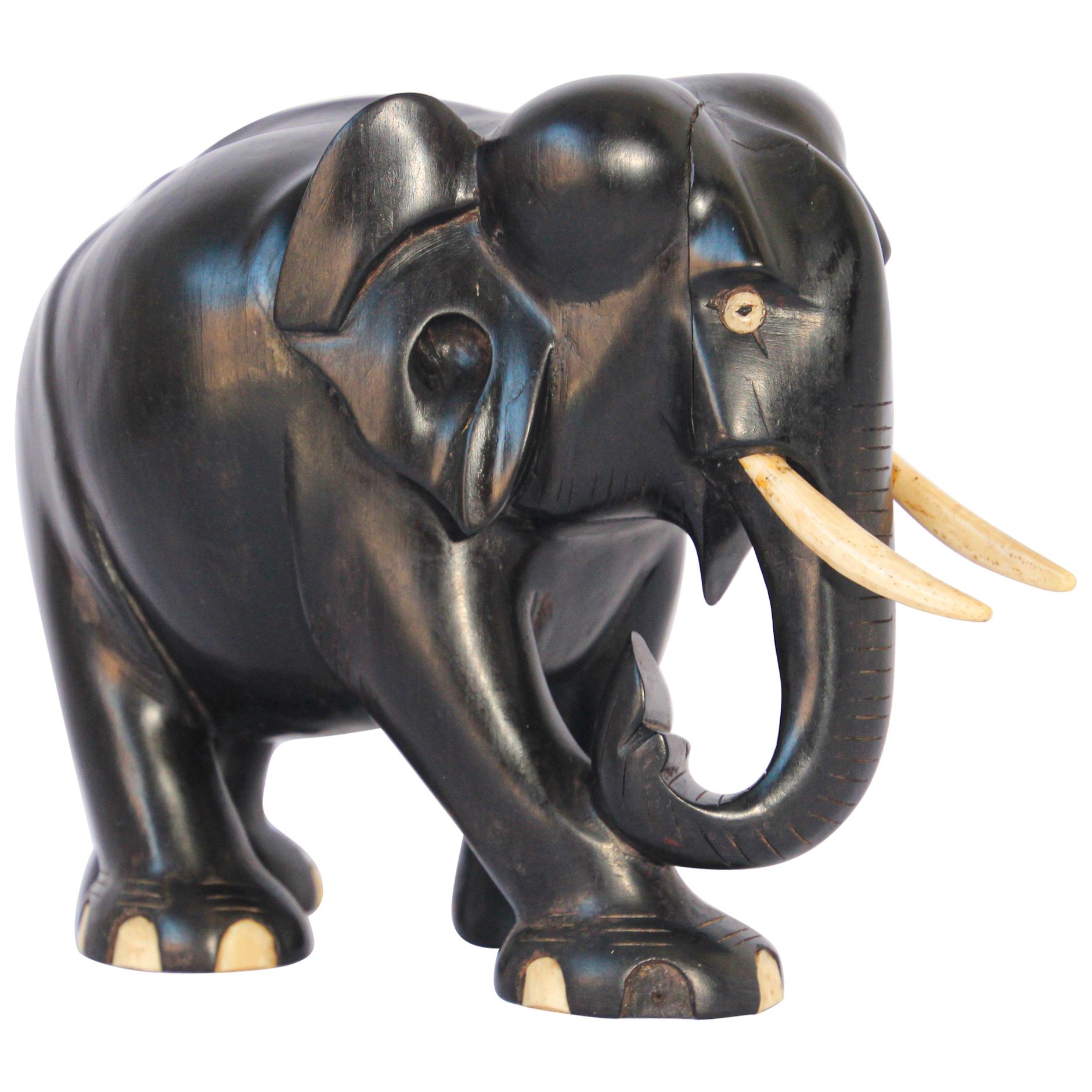 Ebony Wood Hand Carved Anglo Indian Elephant Sculpture