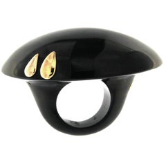 Ebony Wood Ring 18 Karat Yellow Gold