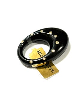 Exquisite Ebony Wood Ring with Unique Gold Accents and White Diamond