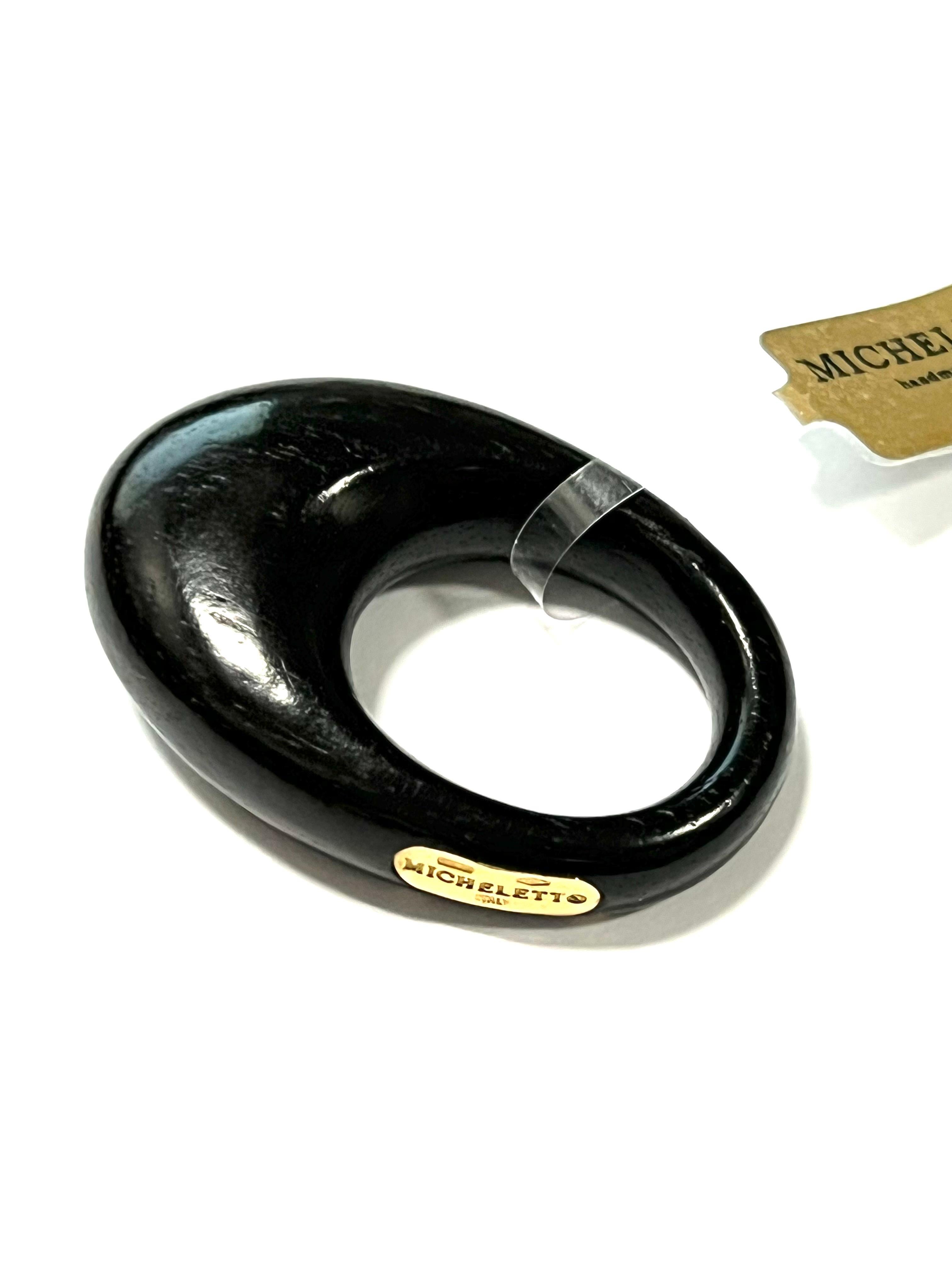 Art Deco Exquisite Ebony Wood Ring with Unique Gold Accents and White Diamond