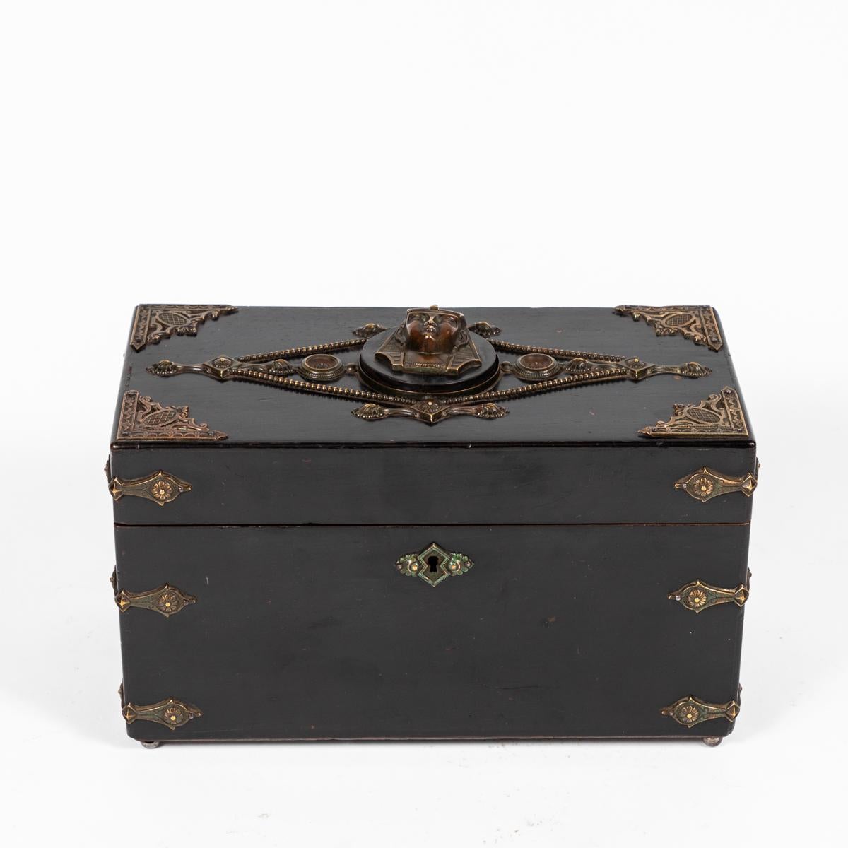 An ebonized and decorated box, originating in France, circa 1830.