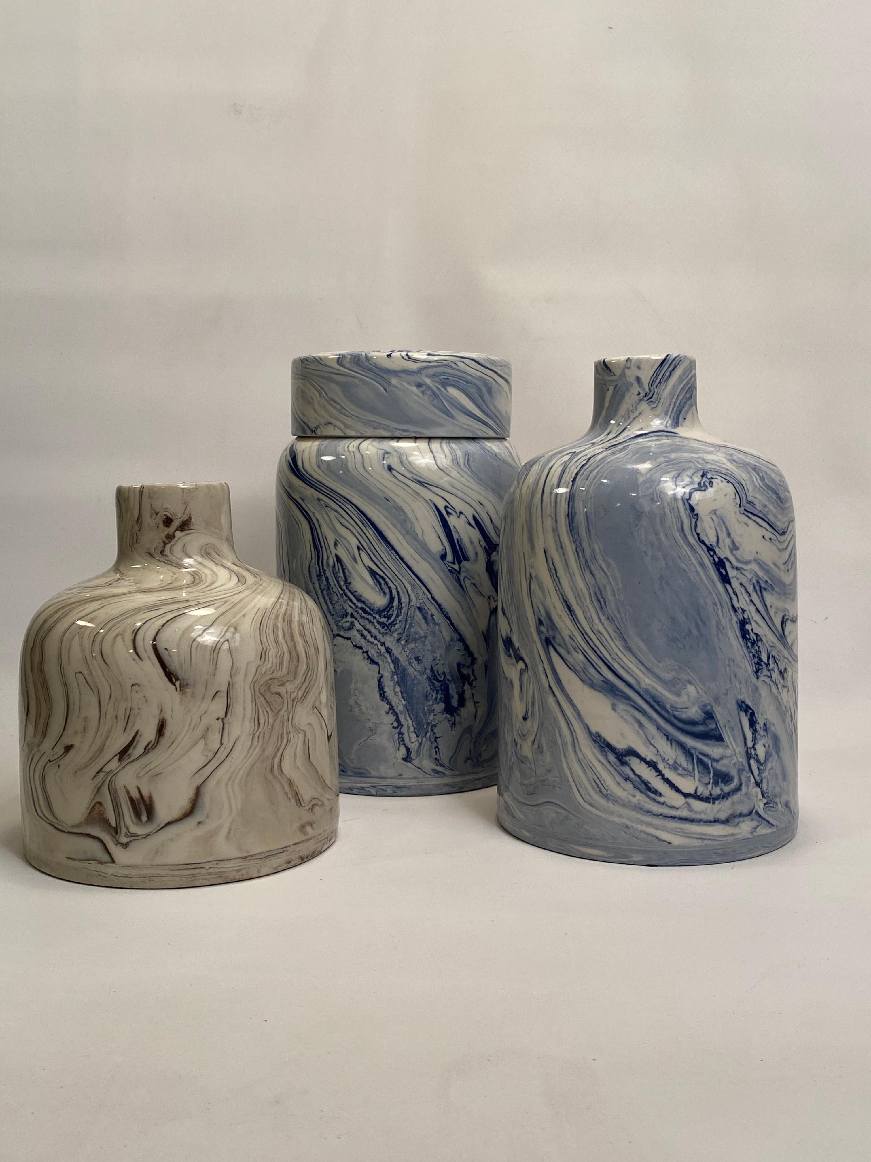 Cast Ebru Marbelized Ceramics Grouping For Sale