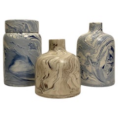 Vintage Ebru Marbelized Ceramics Grouping
