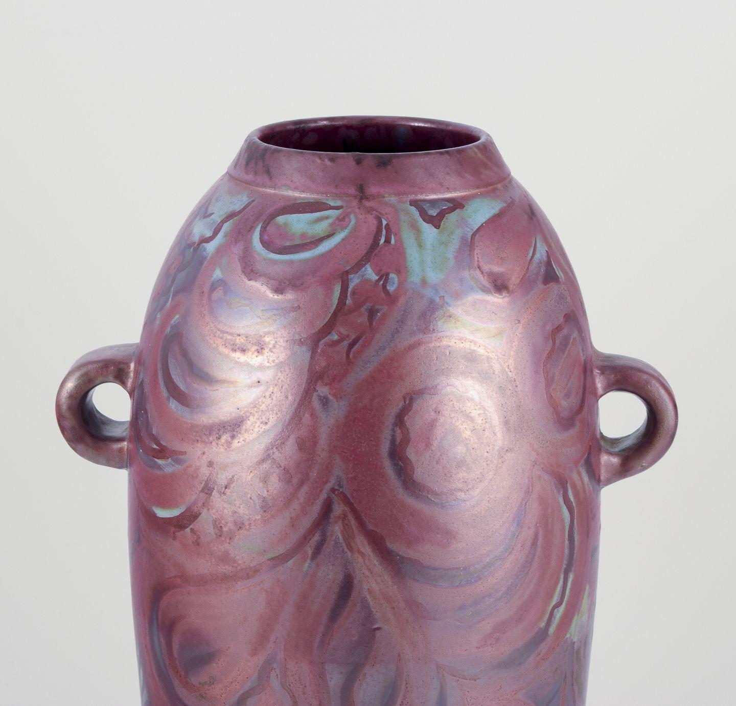 Glazed E.B.S. Klint. Danish ceramicist. Large floor vase with two handles. Mid-20th C. For Sale