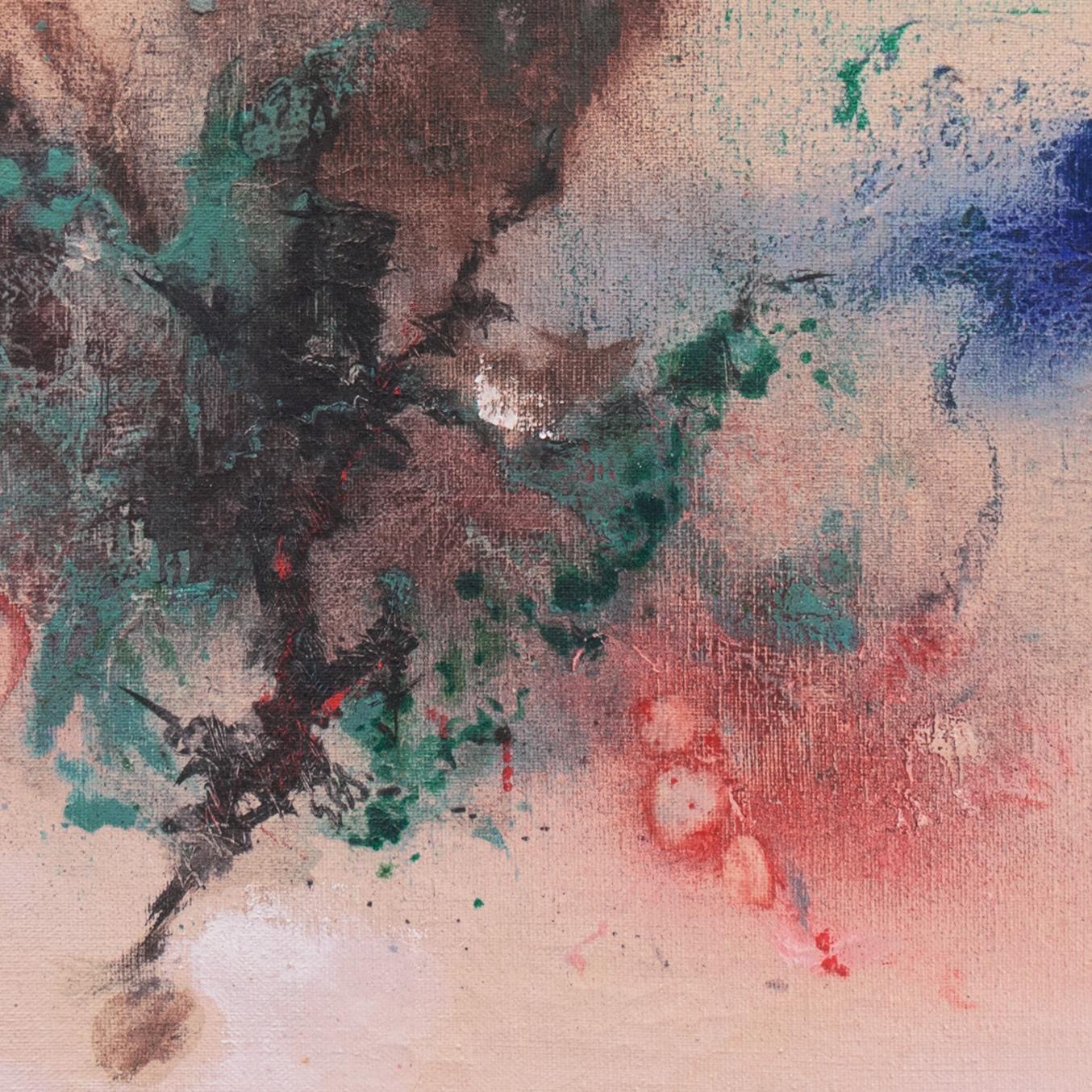 „Biomorphe Abstraktion“, großes amerikanisches Ölgemälde in abstrakter Blattform aus der Mitte des Jahrhunderts (Beige), Abstract Painting, von E.B.Stetson