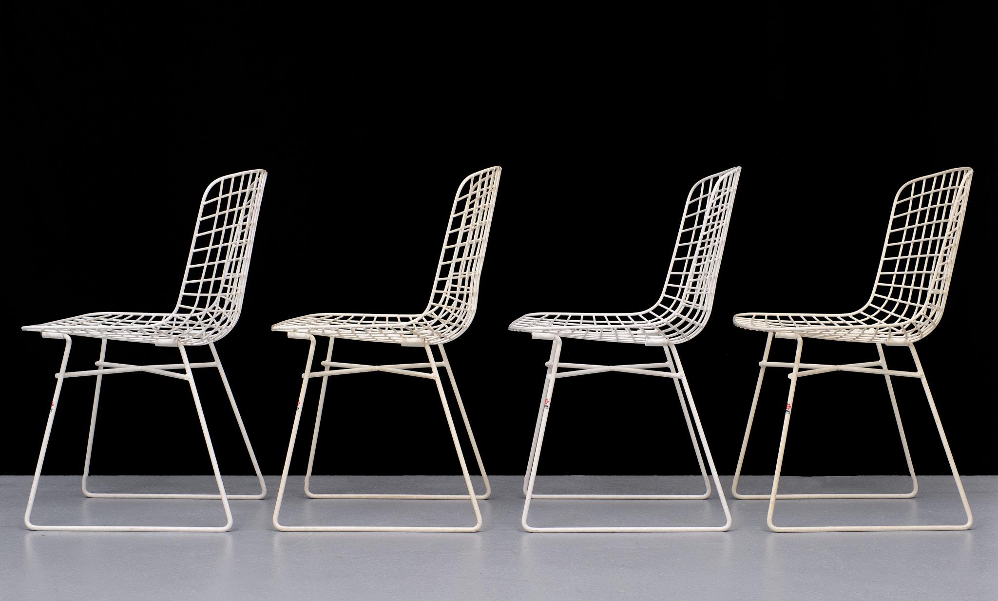 Late 20th Century Ebu Wire Dining Chairs Harry Bertoia Style, Italy, 1970s For Sale