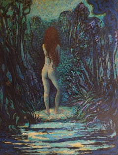 "Clearing" - Expressionist landscape with nude, acrylic on canvas artwork.
