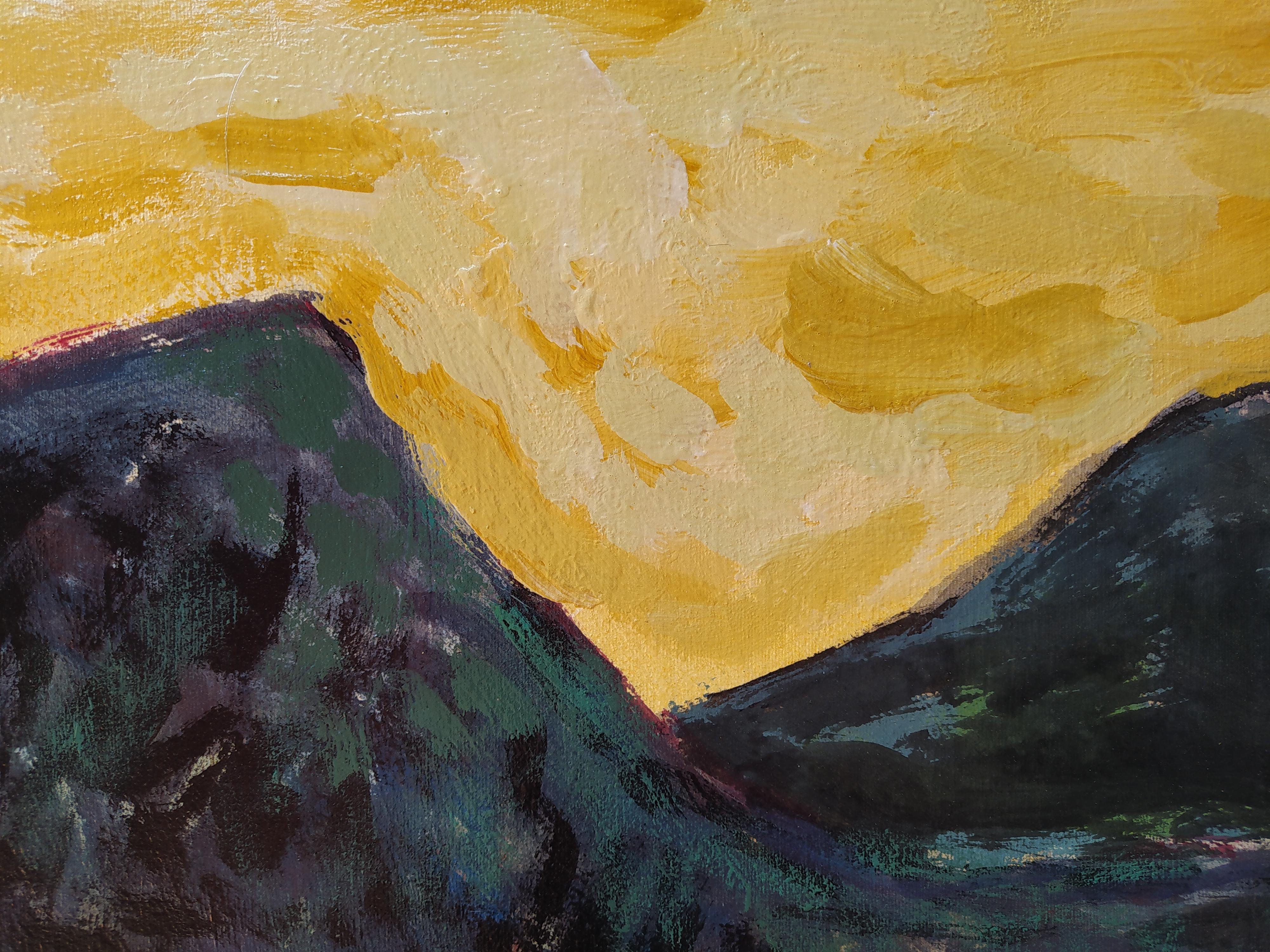 „Flatlander“ – Horizont-expressionistischer weiblicher Akt mit Landschaft im Hintergrund. – Painting von E.C. Bell