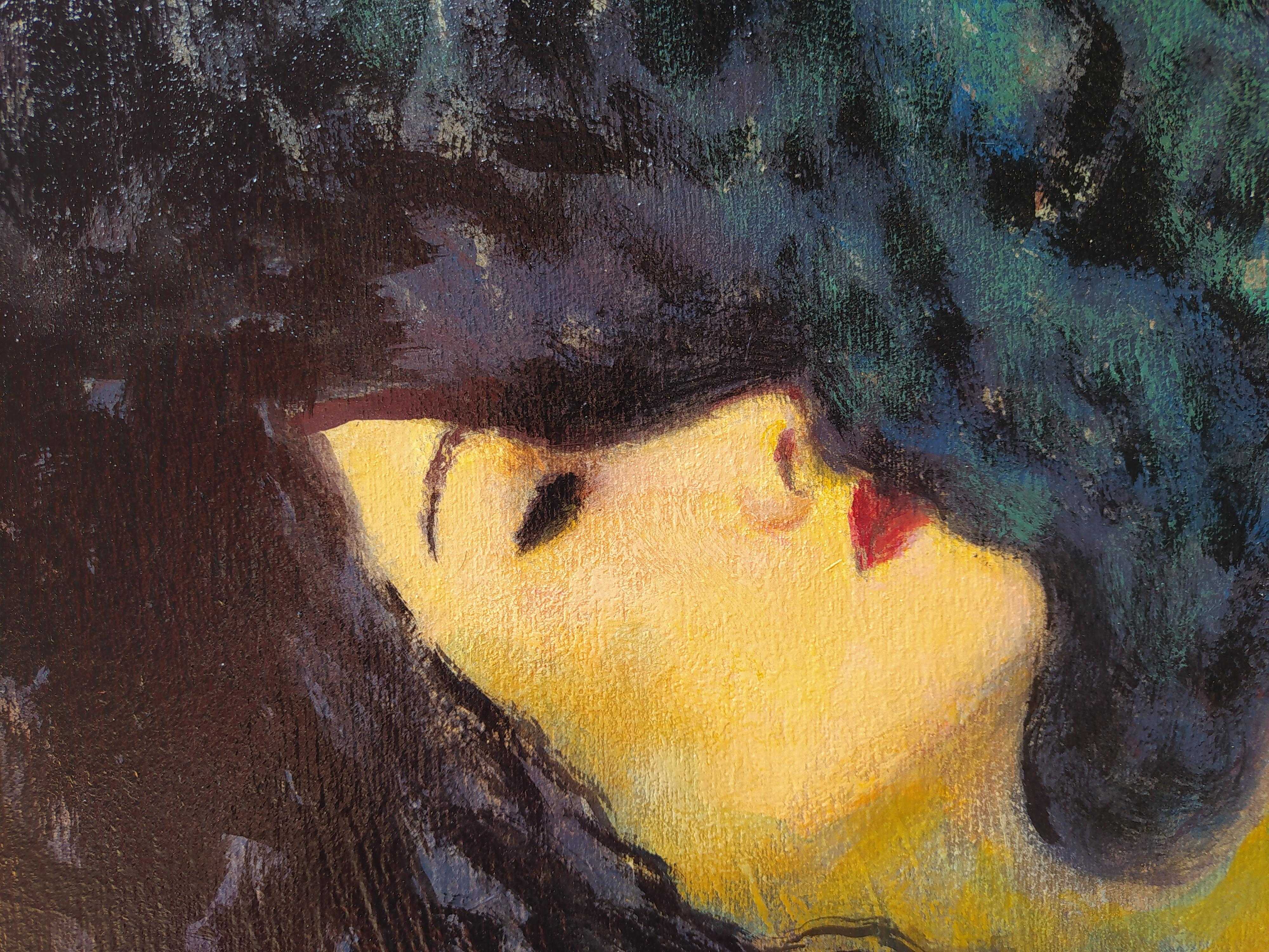 „Flatlander“ – Horizont-expressionistischer weiblicher Akt mit Landschaft im Hintergrund. (Expressionismus), Painting, von E.C. Bell