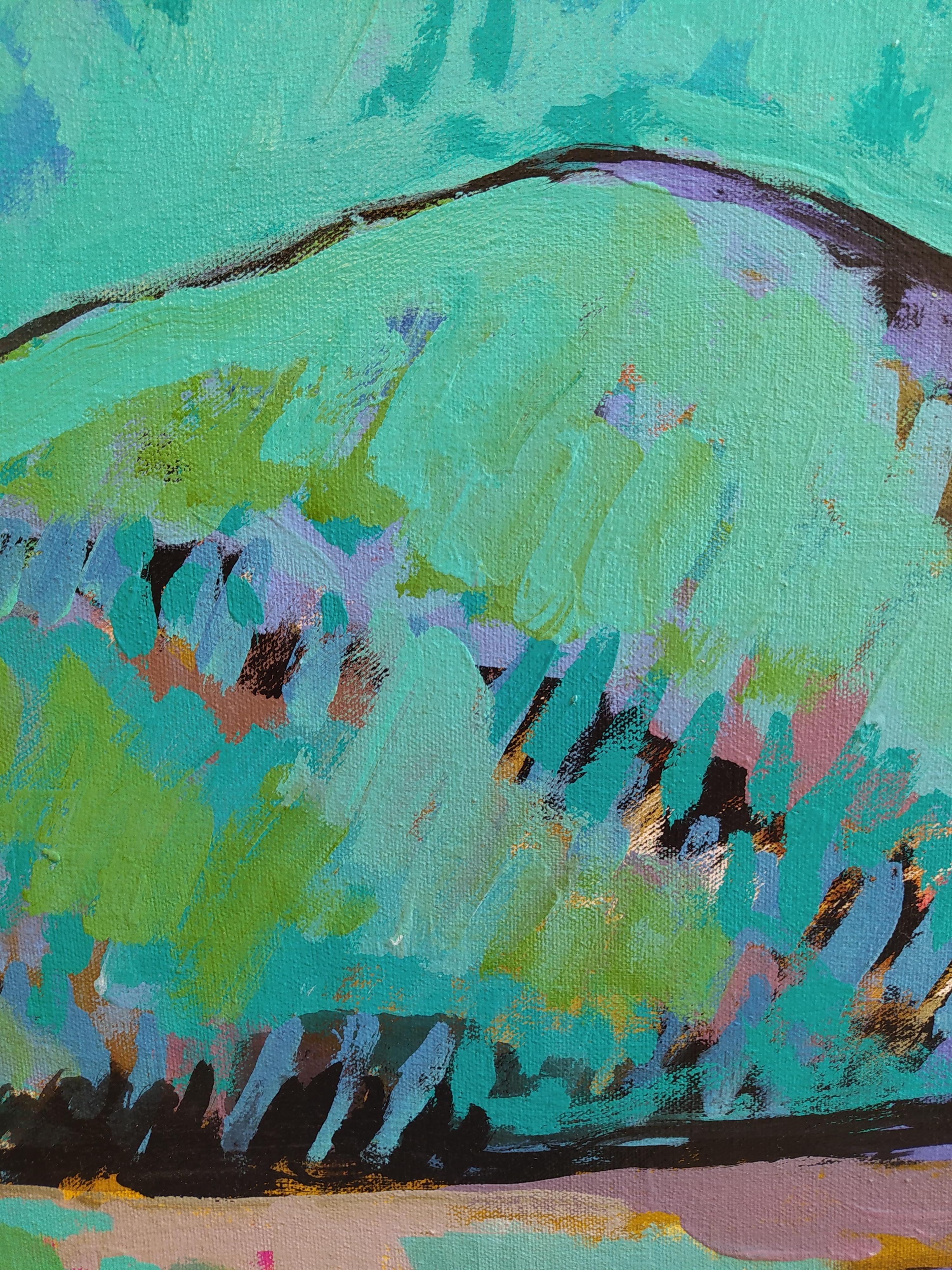„Landschaft mit Akt“ – farbenfrohe horizontale expressionistische Landschaft mit Akt. im Angebot 3