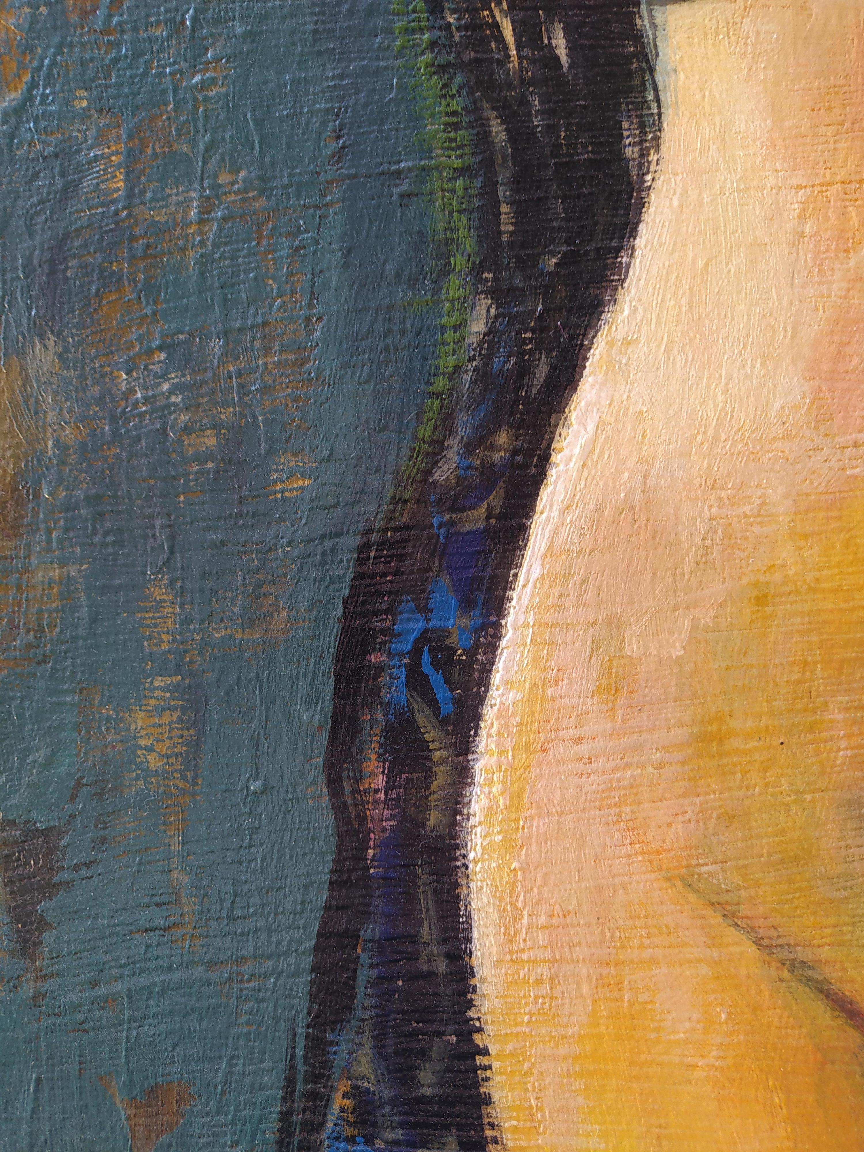 „Morning Glory Kleid“ – vertikales expressionistisches weibliches Halbakt mit Kleid. (Expressionismus), Painting, von E.C. Bell