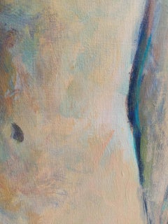 "Three Muses" - Vertical expressionist female nude in yellow ochre and black.